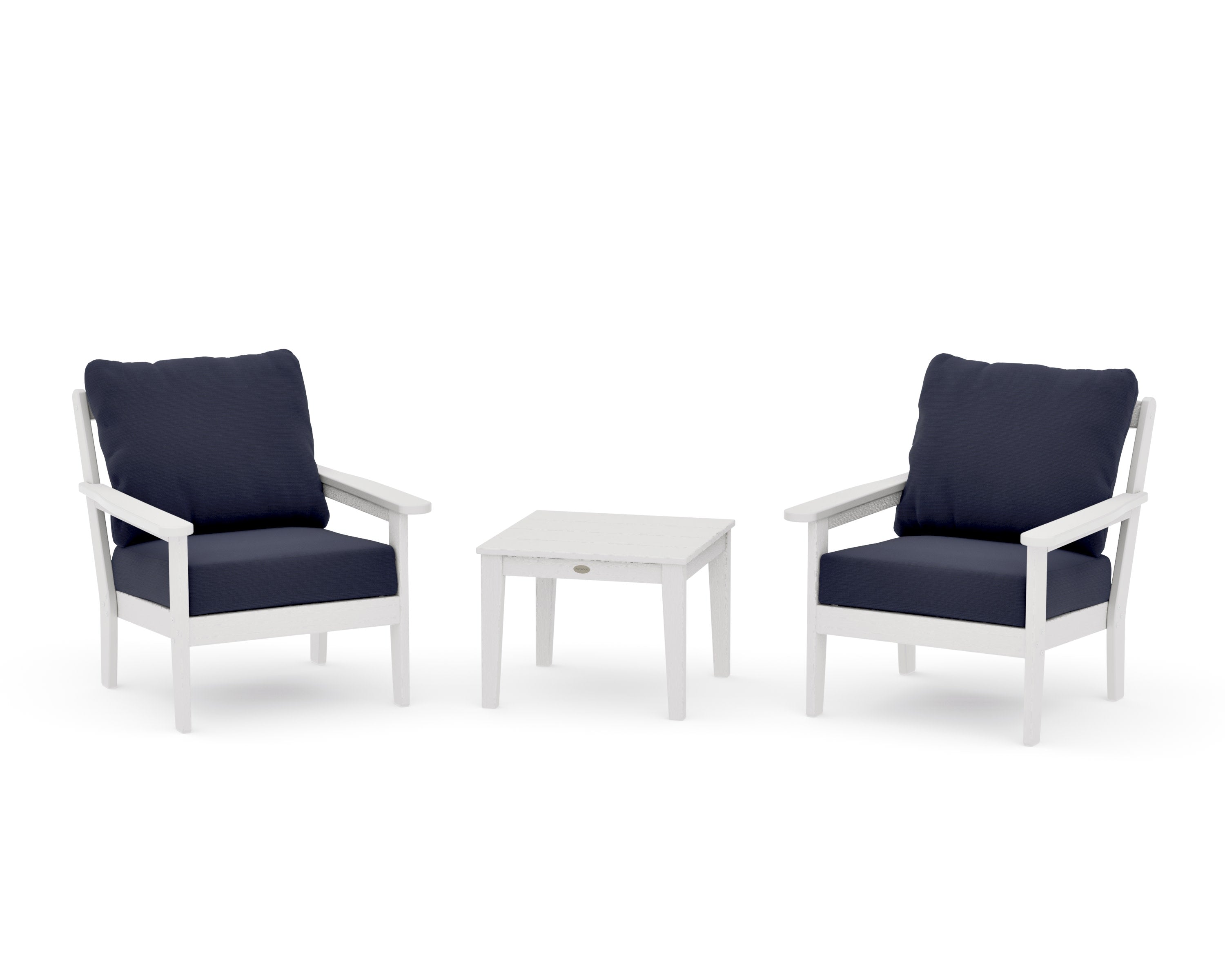 Cottage 3-Piece Deep Seating Set in Vintage White / Navy Linen