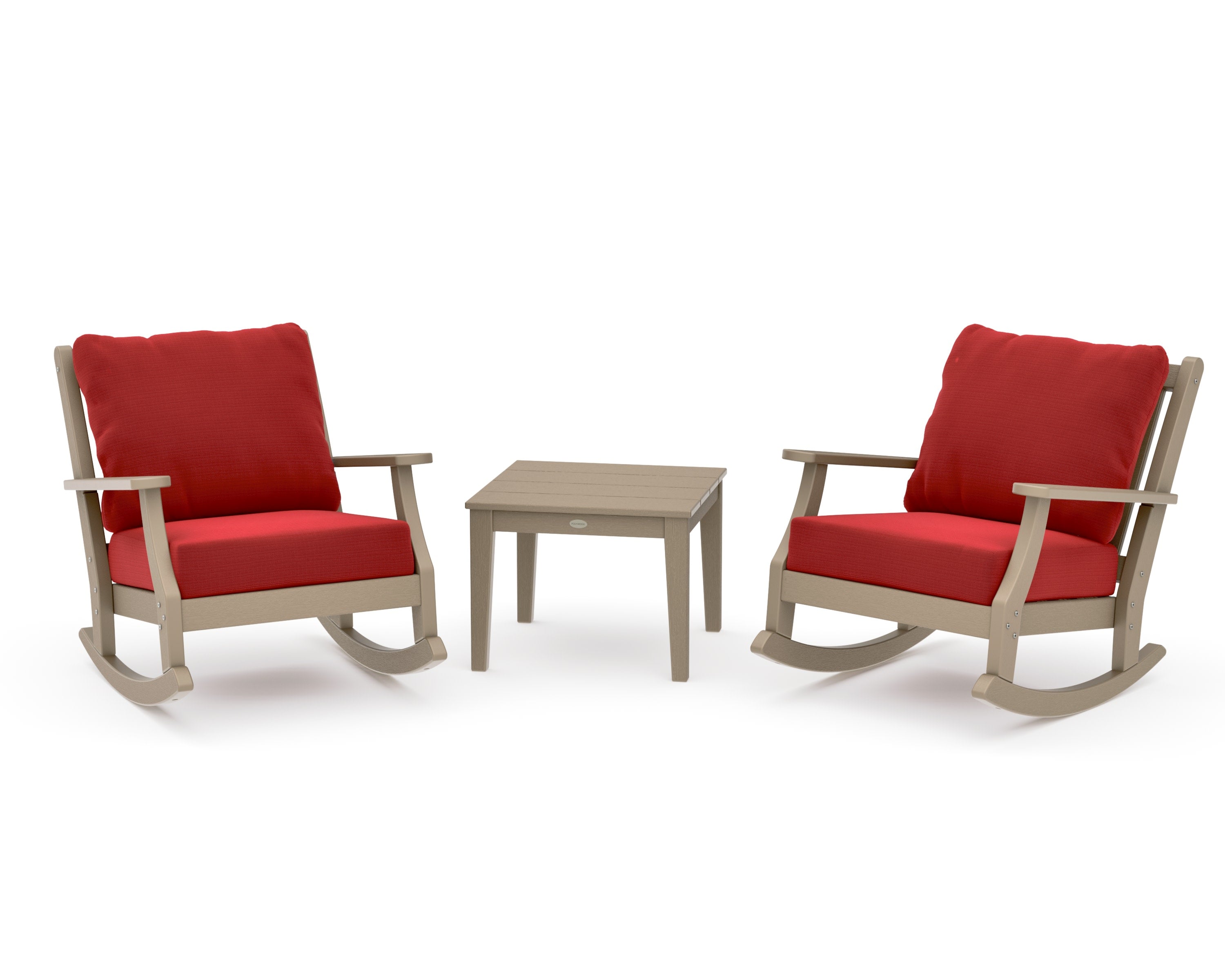 Wovendale 3-Piece Deep Seating Rocker Set in Vintage Sahara / Crimson Linen