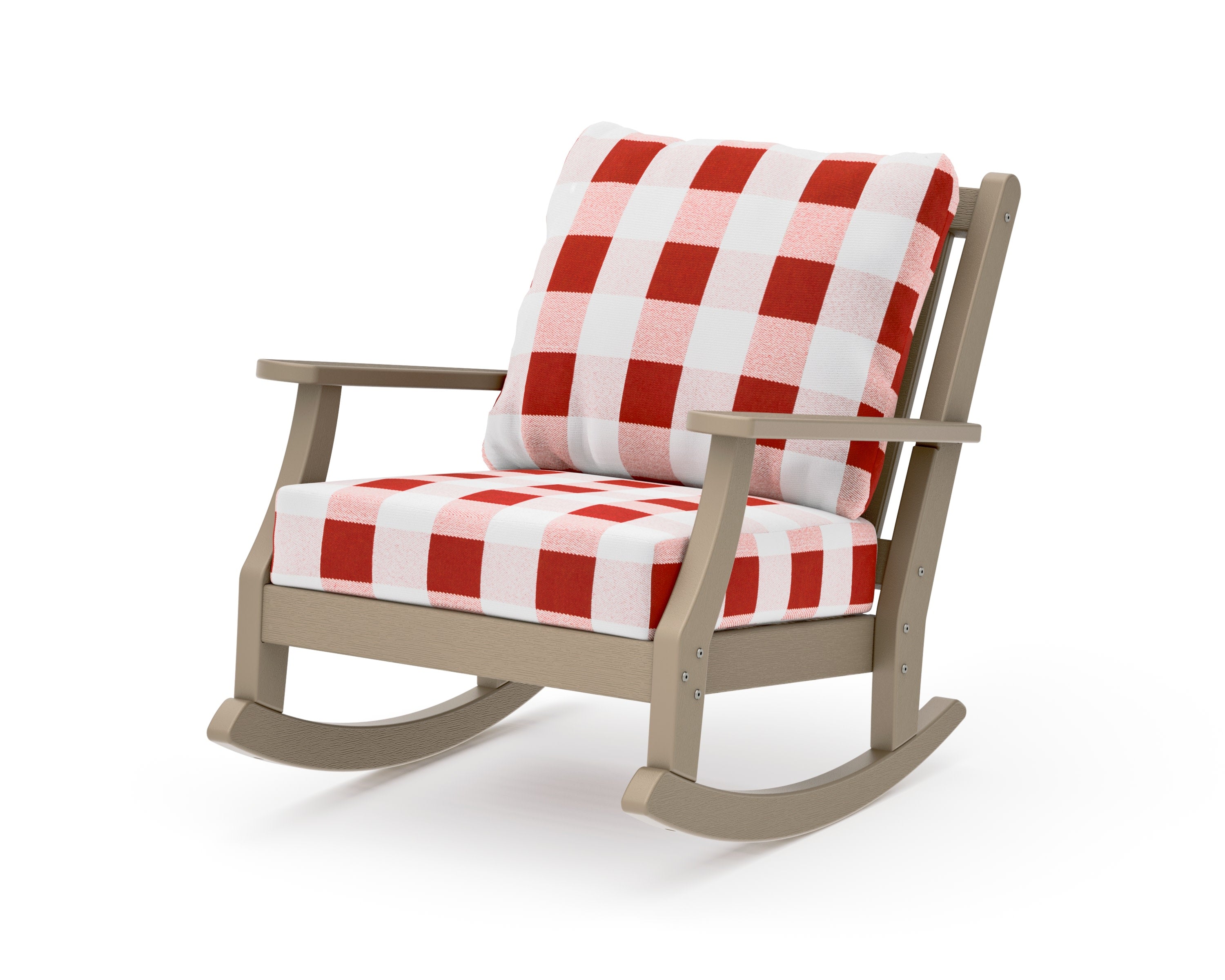 Wovendale Deep Seating Rocking Chair in Vintage Sahara / Buffalo Plaid Crimson