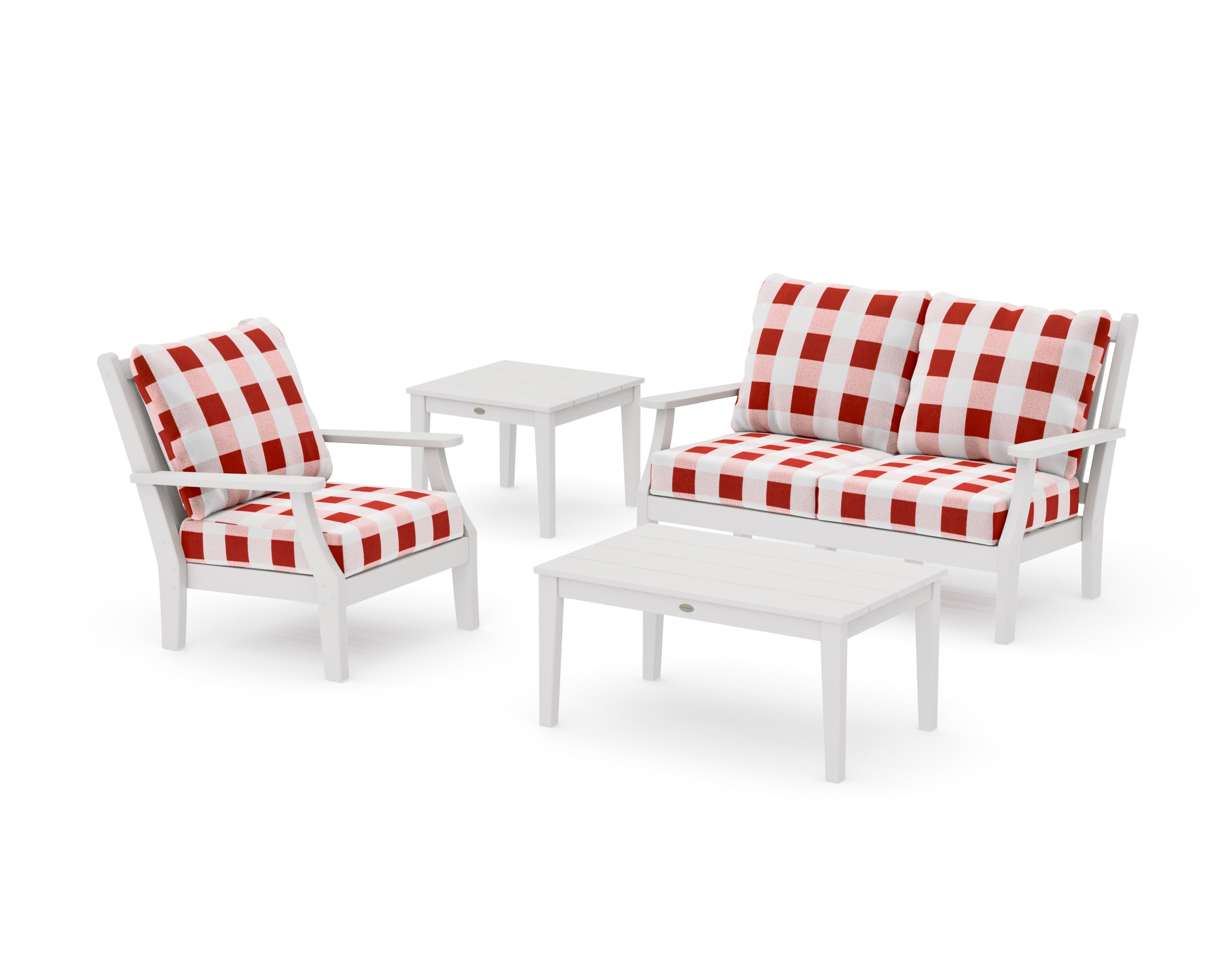 Wovendale 4-Piece Deep Seating Set in Vintage White / Buffalo Plaid Crimson