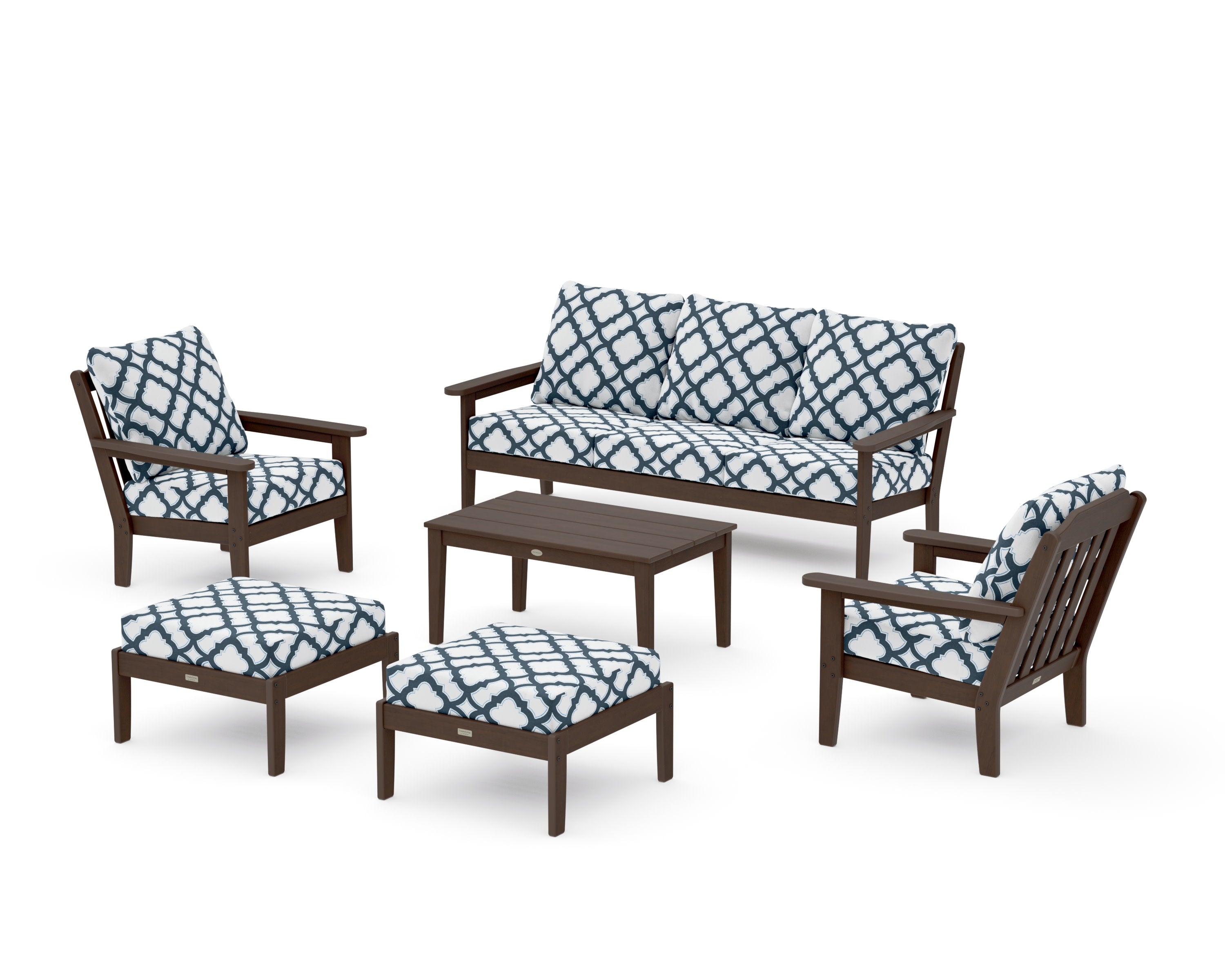 Cottage 6-Piece Lounge Sofa Set in Kona / Trellis Marine Indigo