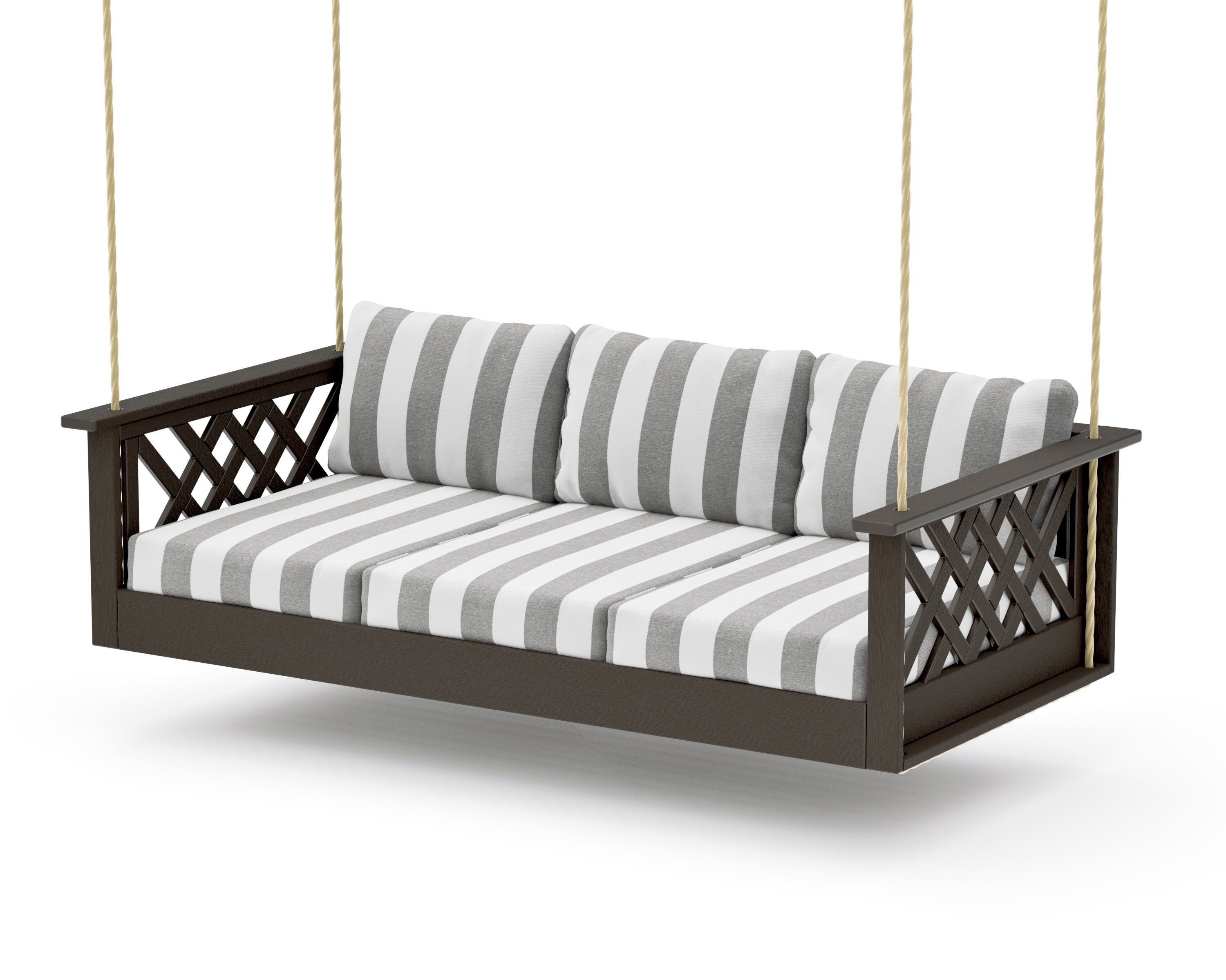 Wovendale Daybed Swing in Vintage Coffee / Cabana Stripe Grey Mist