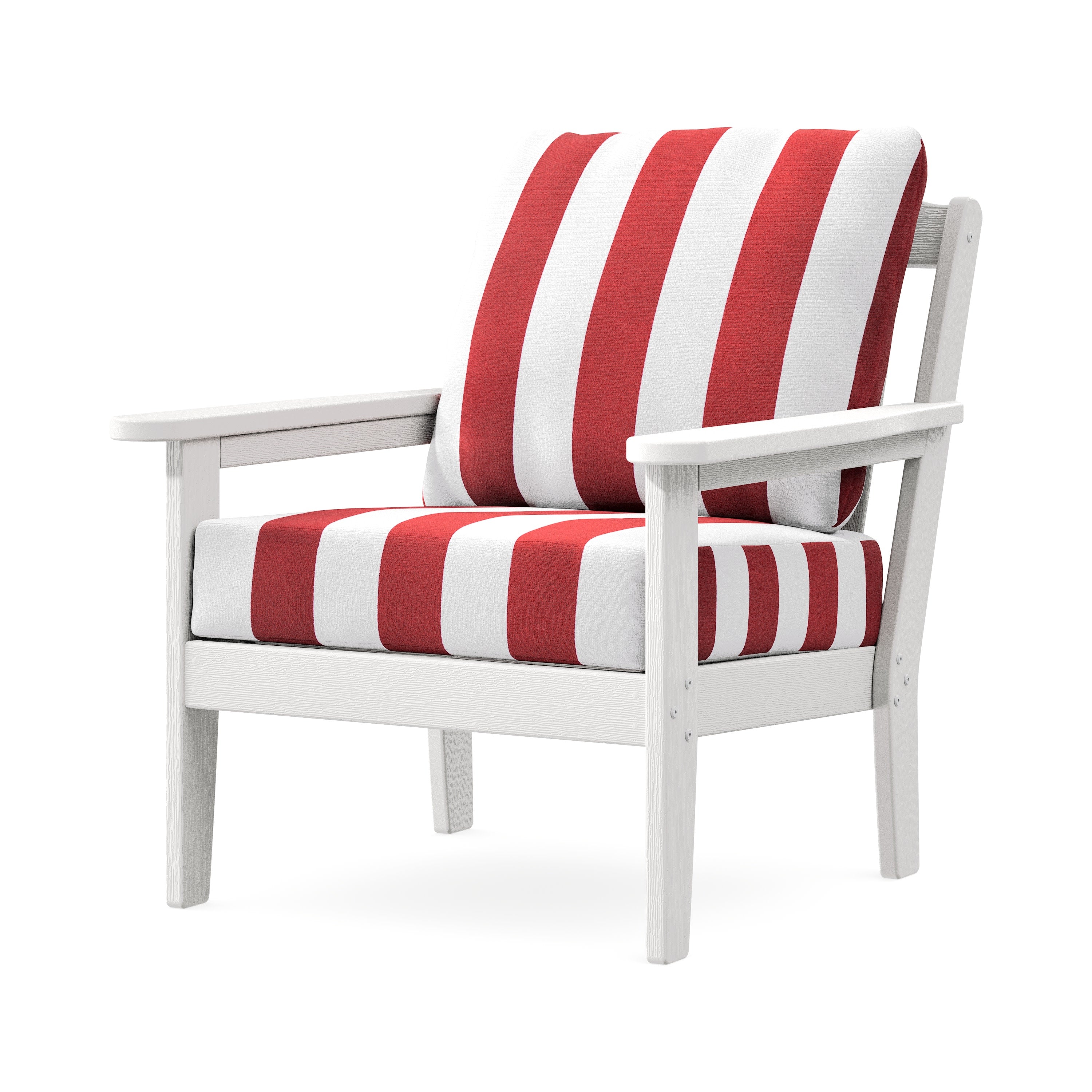 Cottage Deep Seating Chair in Vintage White / Cabana Stripe Crimson