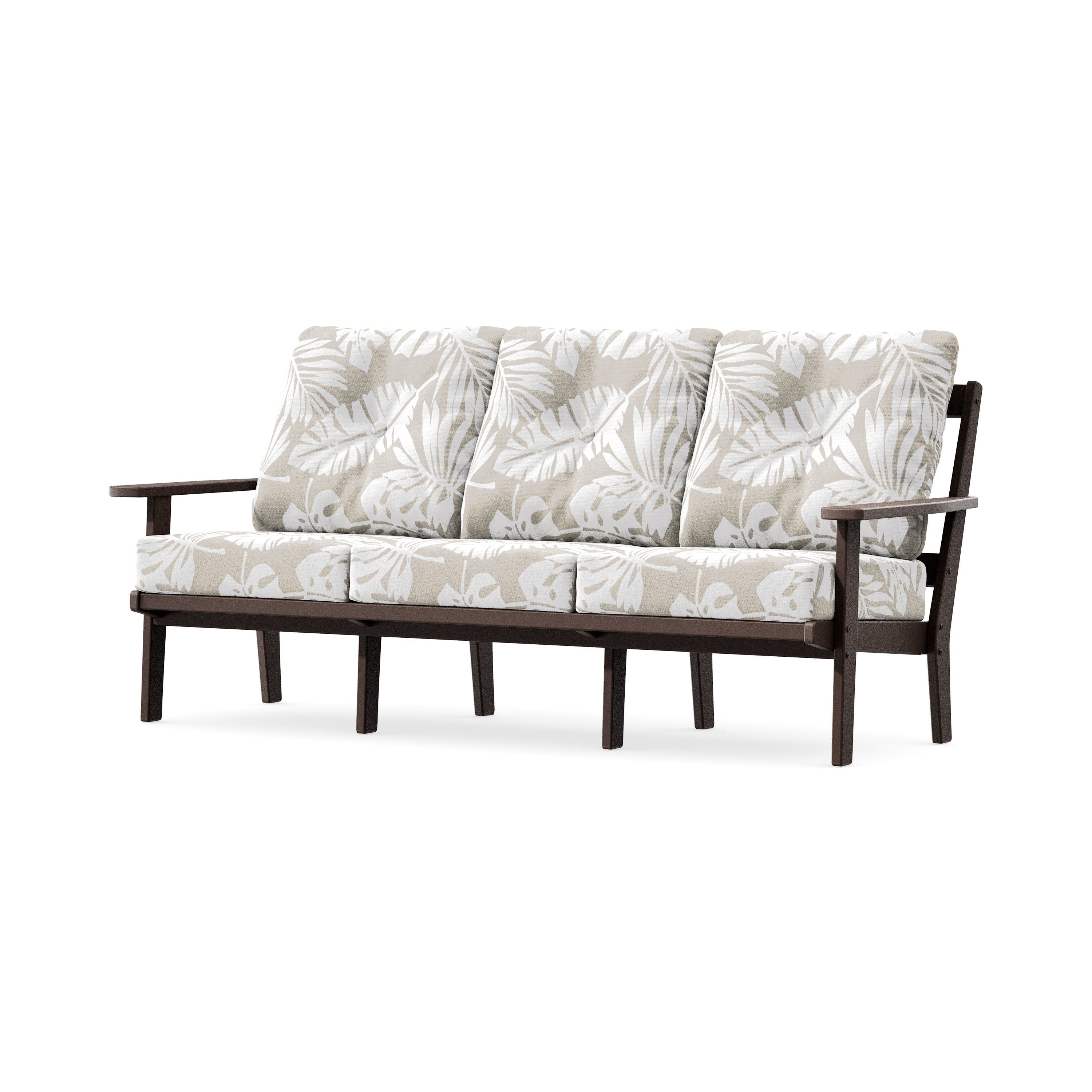 PrairieDeep Seating Sofa in Mahogany / Leaf Dune Burlap