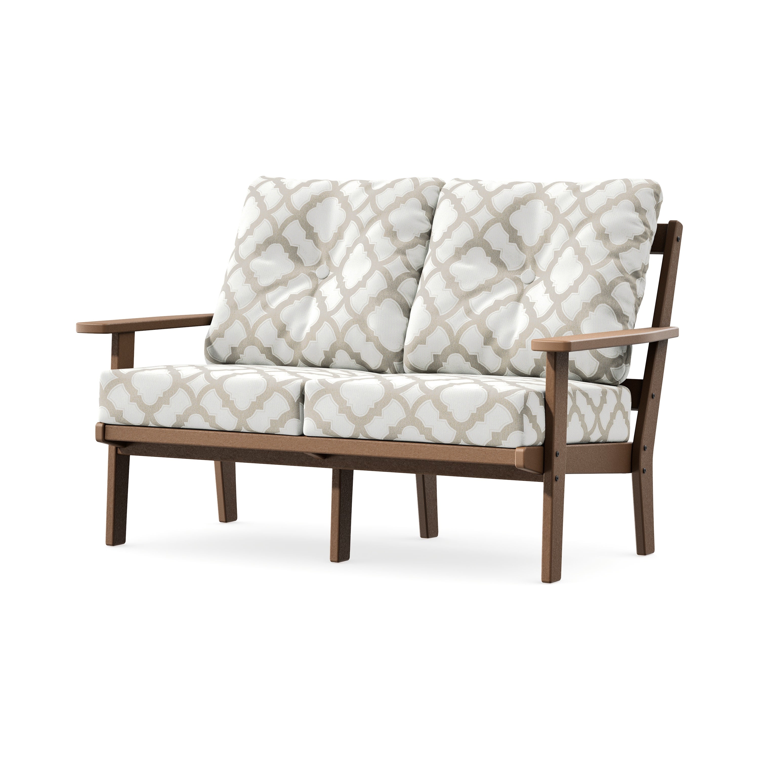 Prairie Deep SeatingLoveseat in Teak / Trellis Dune Burlap