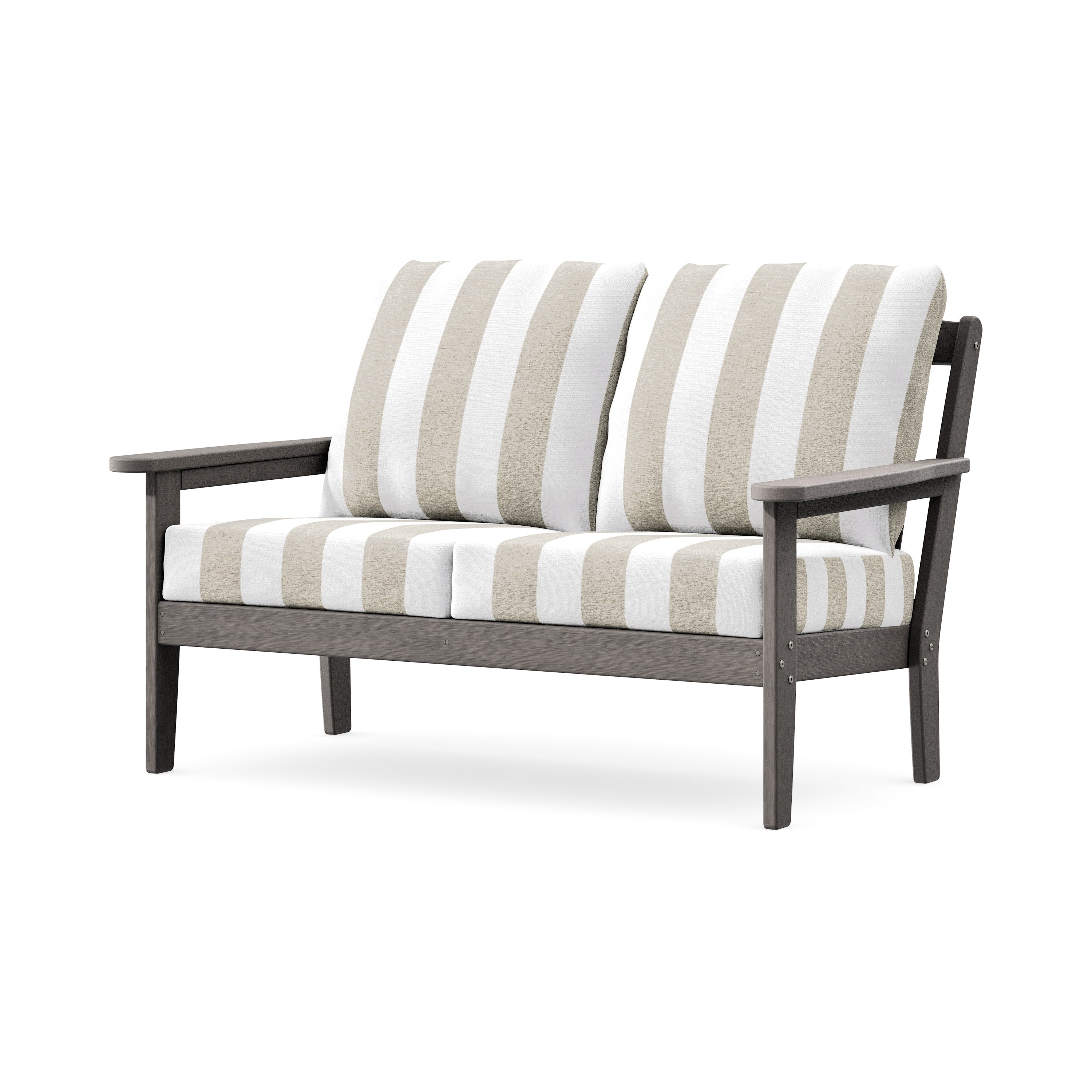 Cottage Deep Seating Loveseat in Driftwood / Cabana Stripe Dune Burlap
