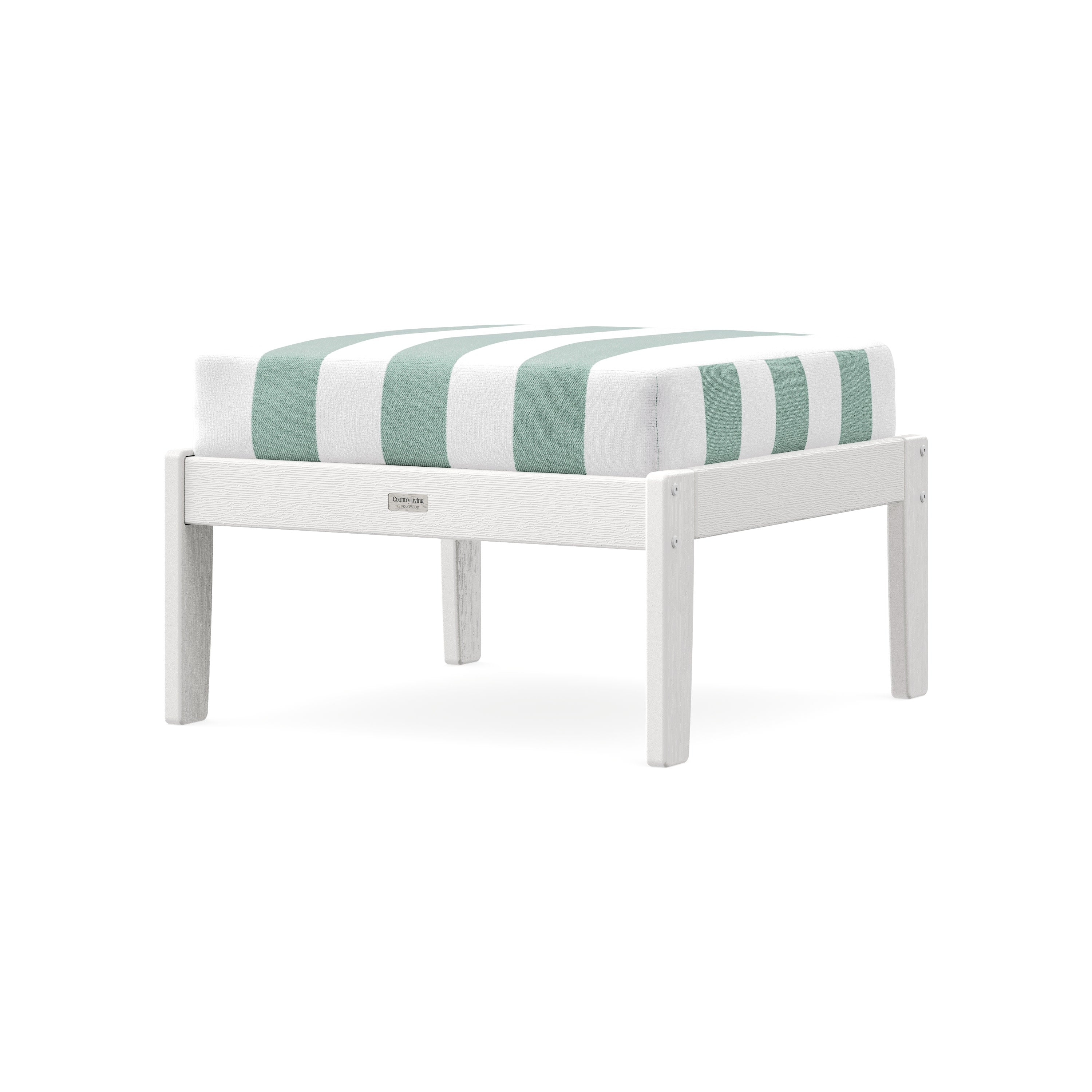 Cottage Deep Seating Ottoman in Vintage White / Cabana Stripe Glacier Spa