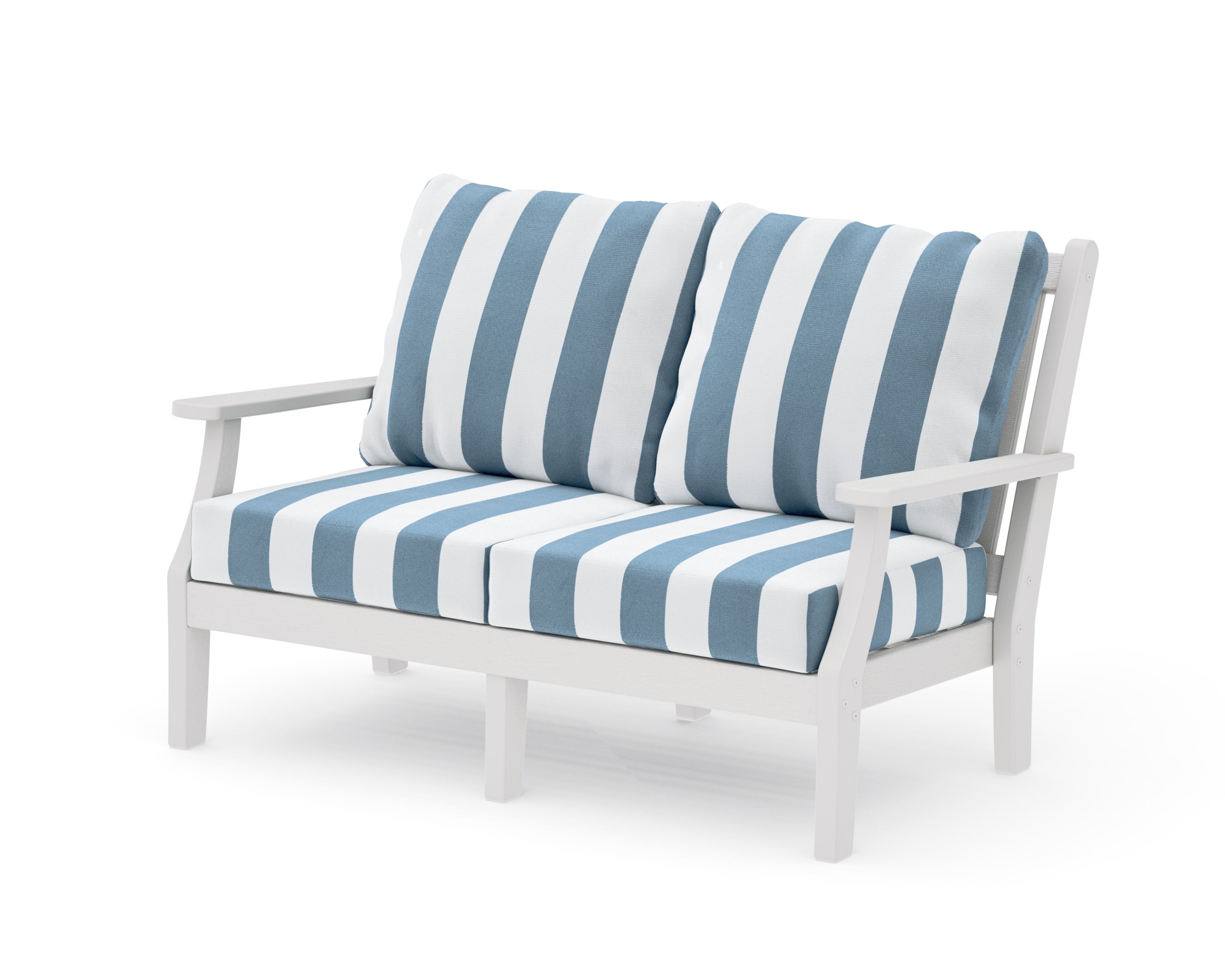 Wovendale Deep Seating Loveseat in Vintage White / Cabana Stripe Sky Blue