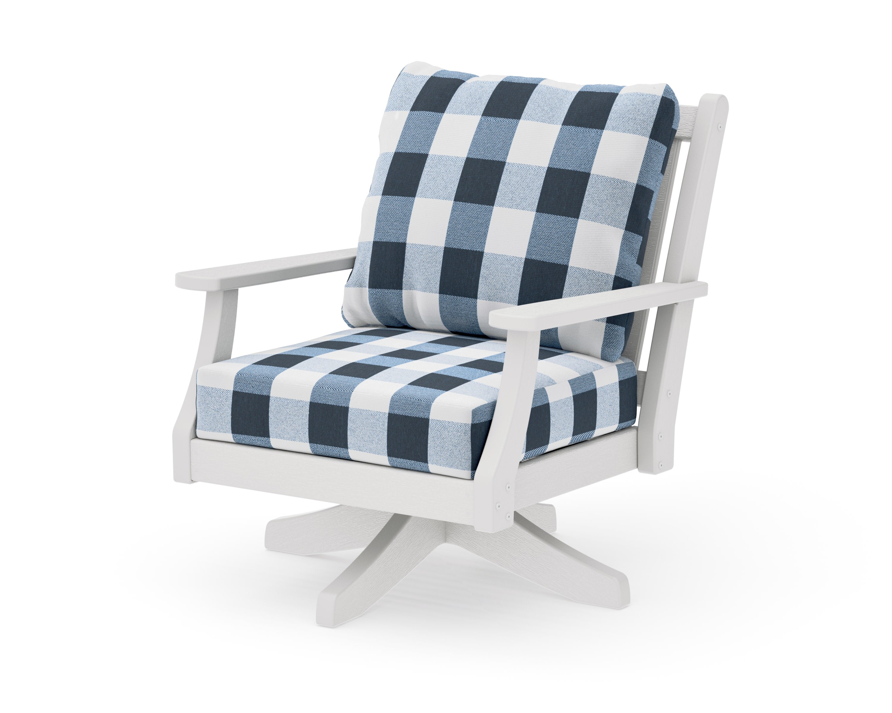 Wovendale Deep Seating Swivel Chair in Vintage White / Buffalo Plaid Marine Indigo