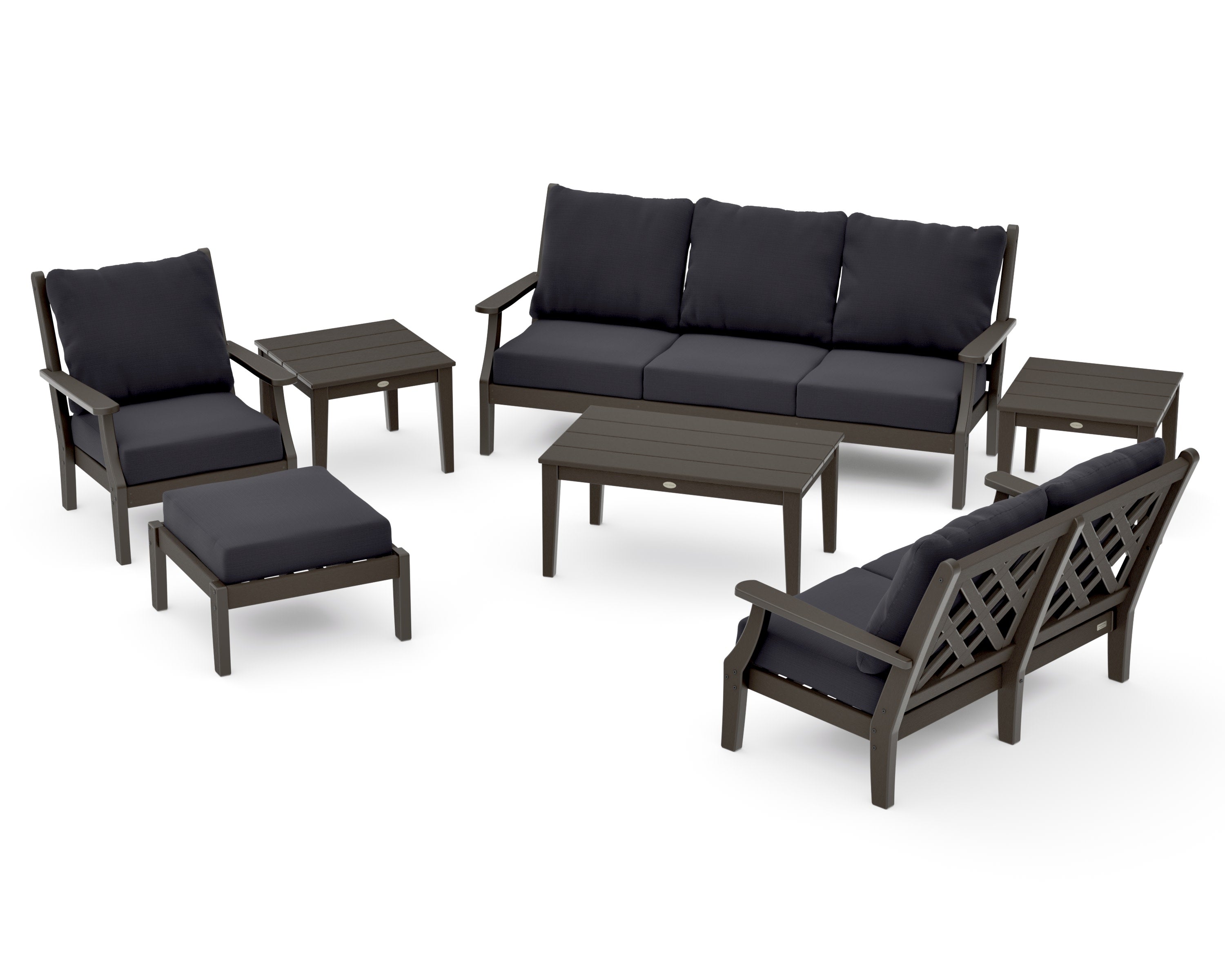 Wovendale 7-Piece Deep Seating Set in Vintage Coffee / Midnight Linen