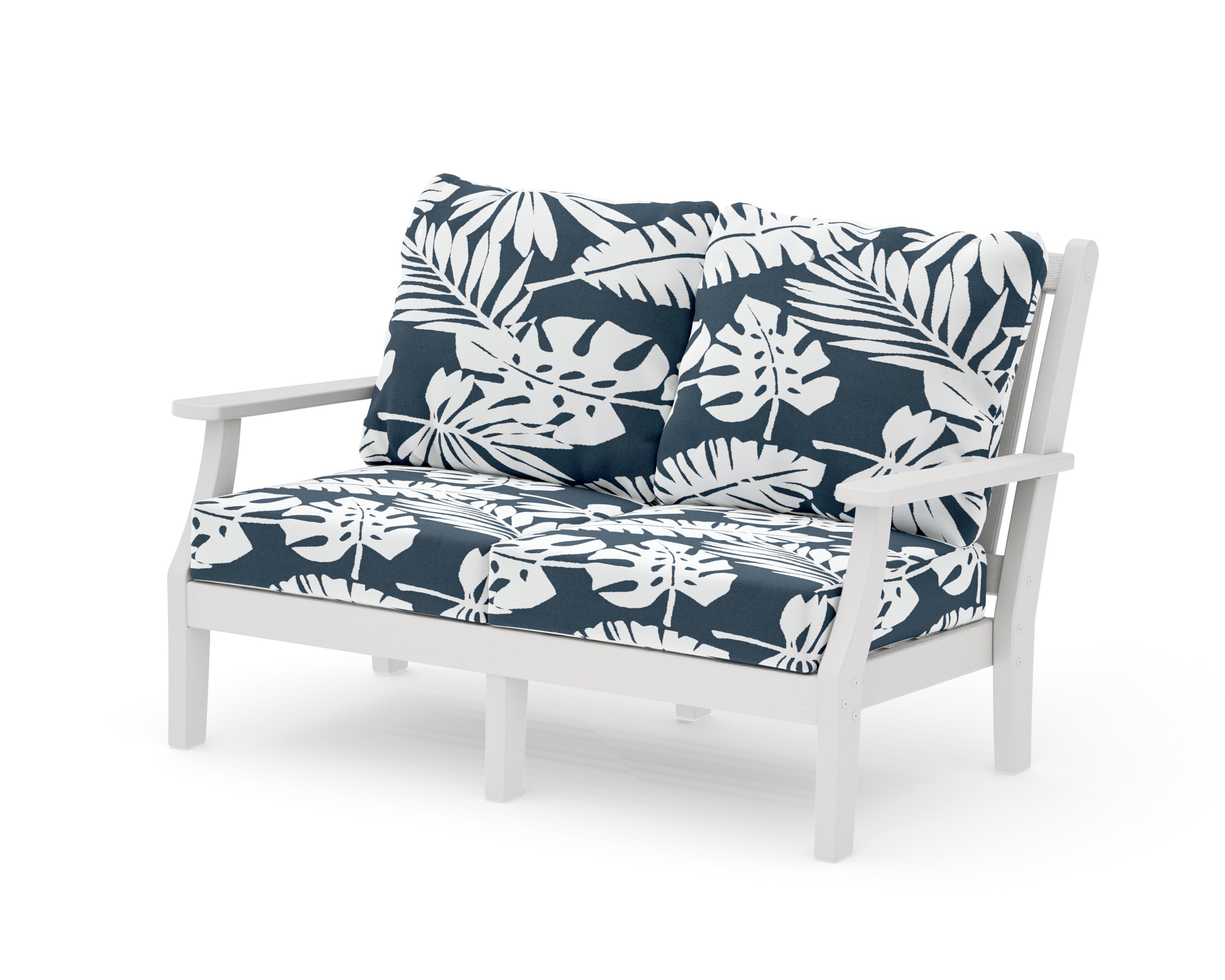 Wovendale Deep Seating Loveseat in Vintage White / Leaf Marine Indigo