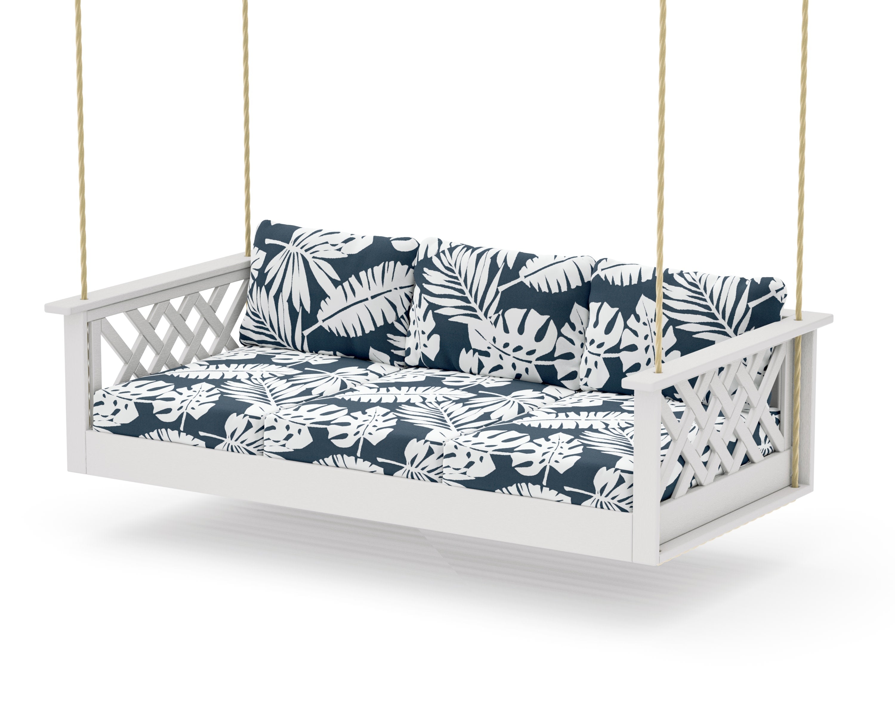 Wovendale Daybed Swing in Vintage White / Leaf Marine Indigo
