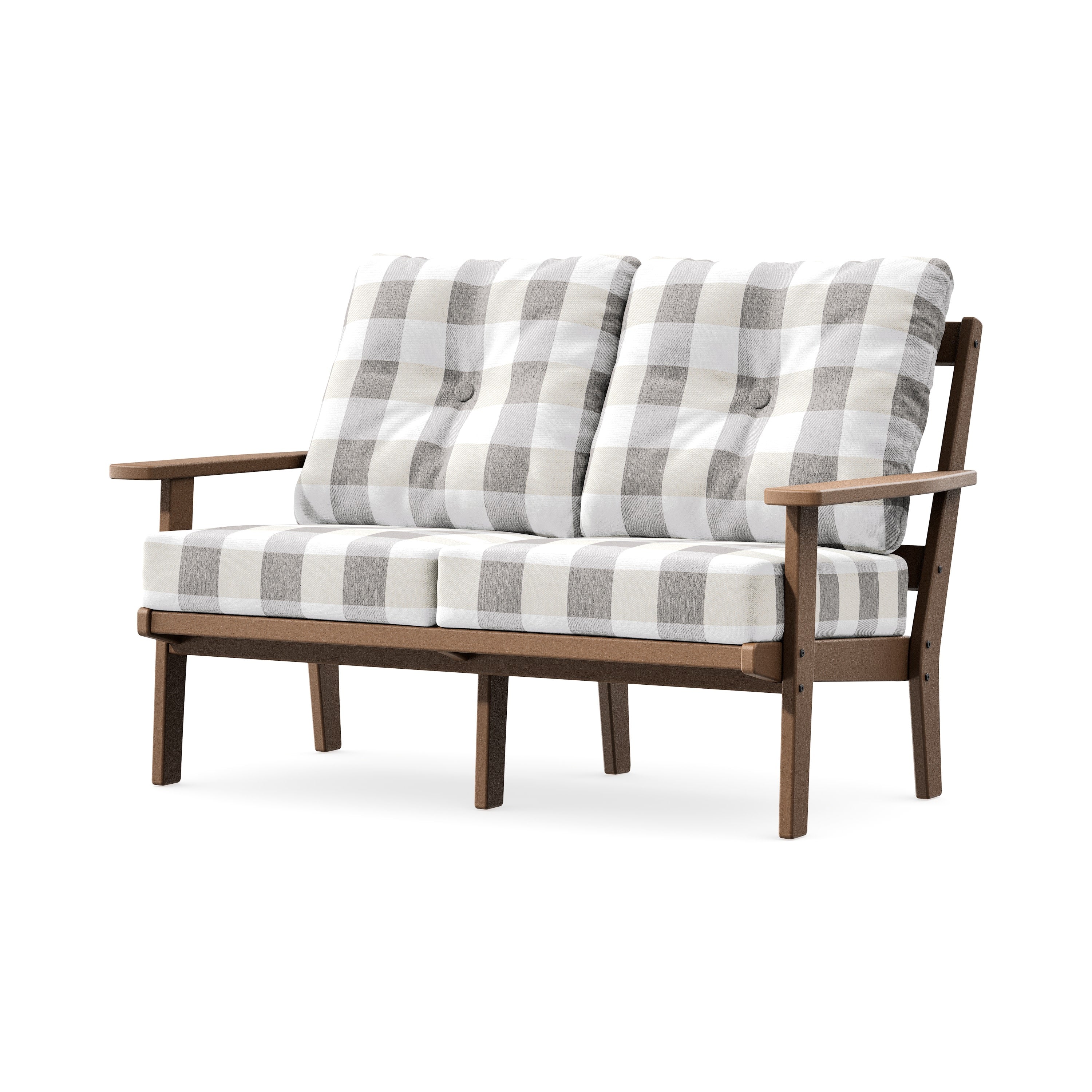 Prairie Deep SeatingLoveseat in Teak / Buffalo Plaid Grey Mist