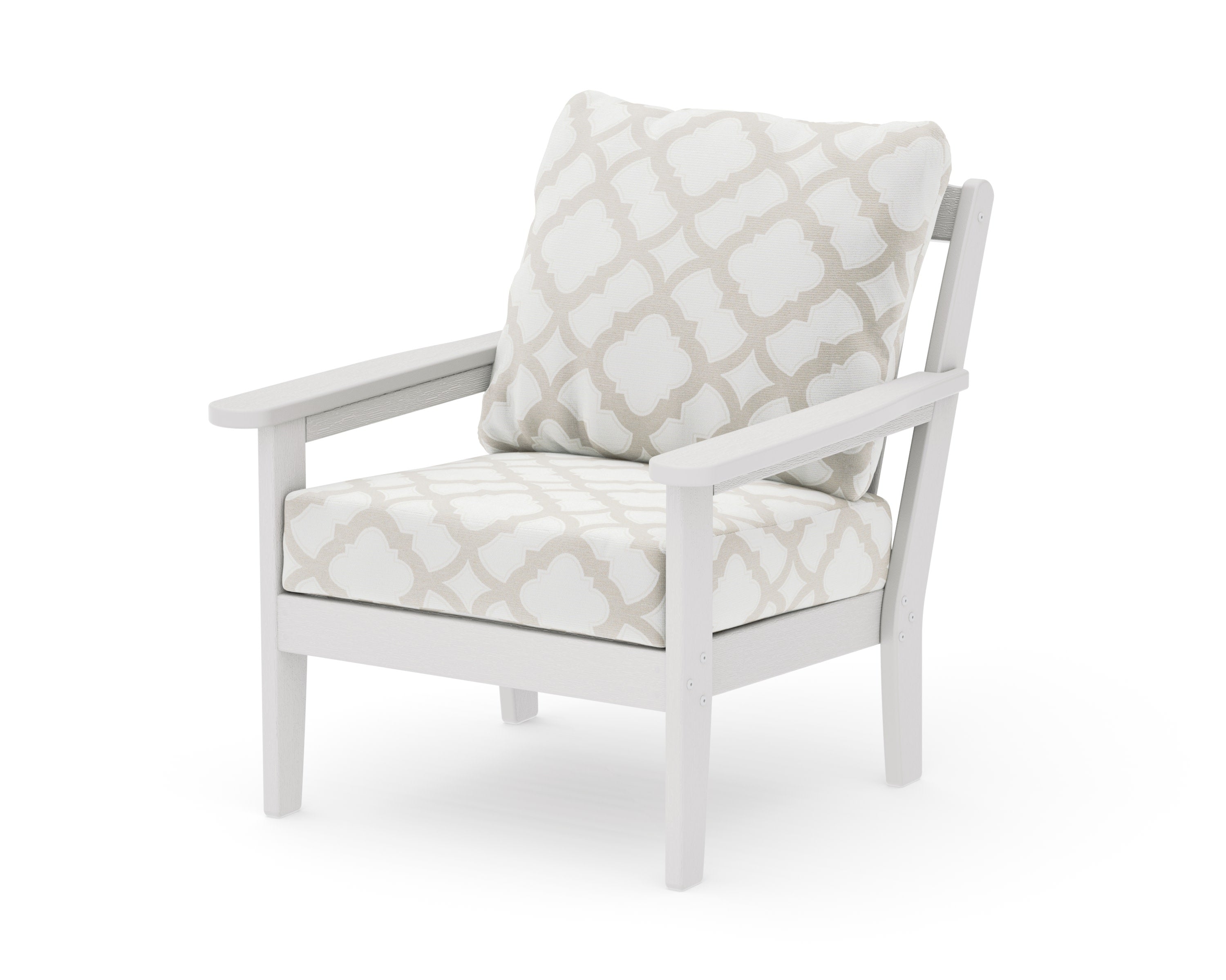 Cottage Deep Seating Chair in Vintage White / Trellis Dune Burlap
