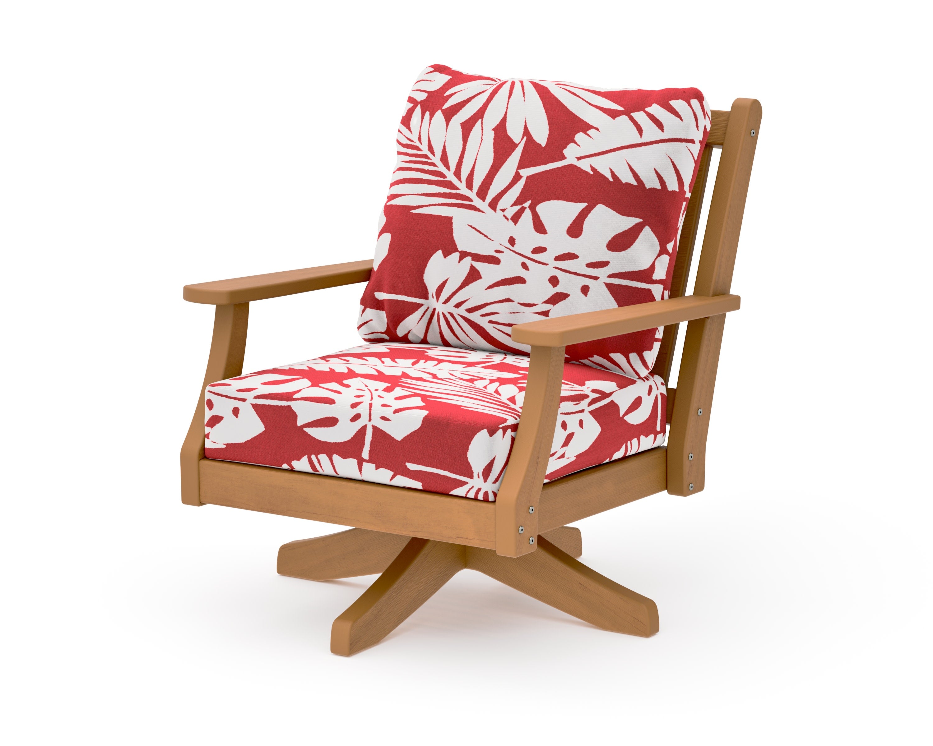 Wovendale Deep Seating Swivel Chair in Natural / Leaf Crimson