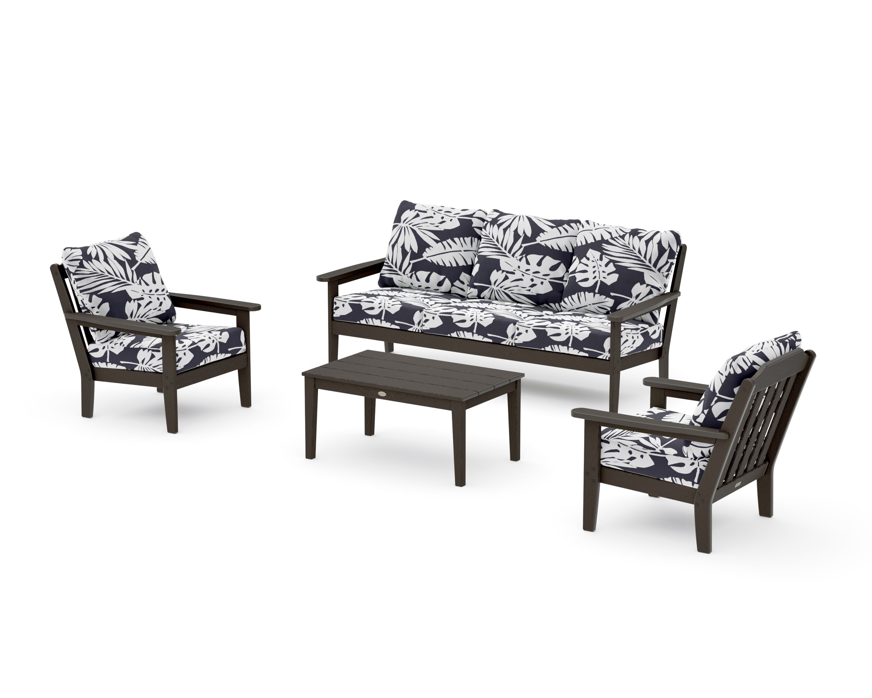 Cottage 4-Piece Deep Seating Set with Sofa in Vintage Coffee / Leaf Navy