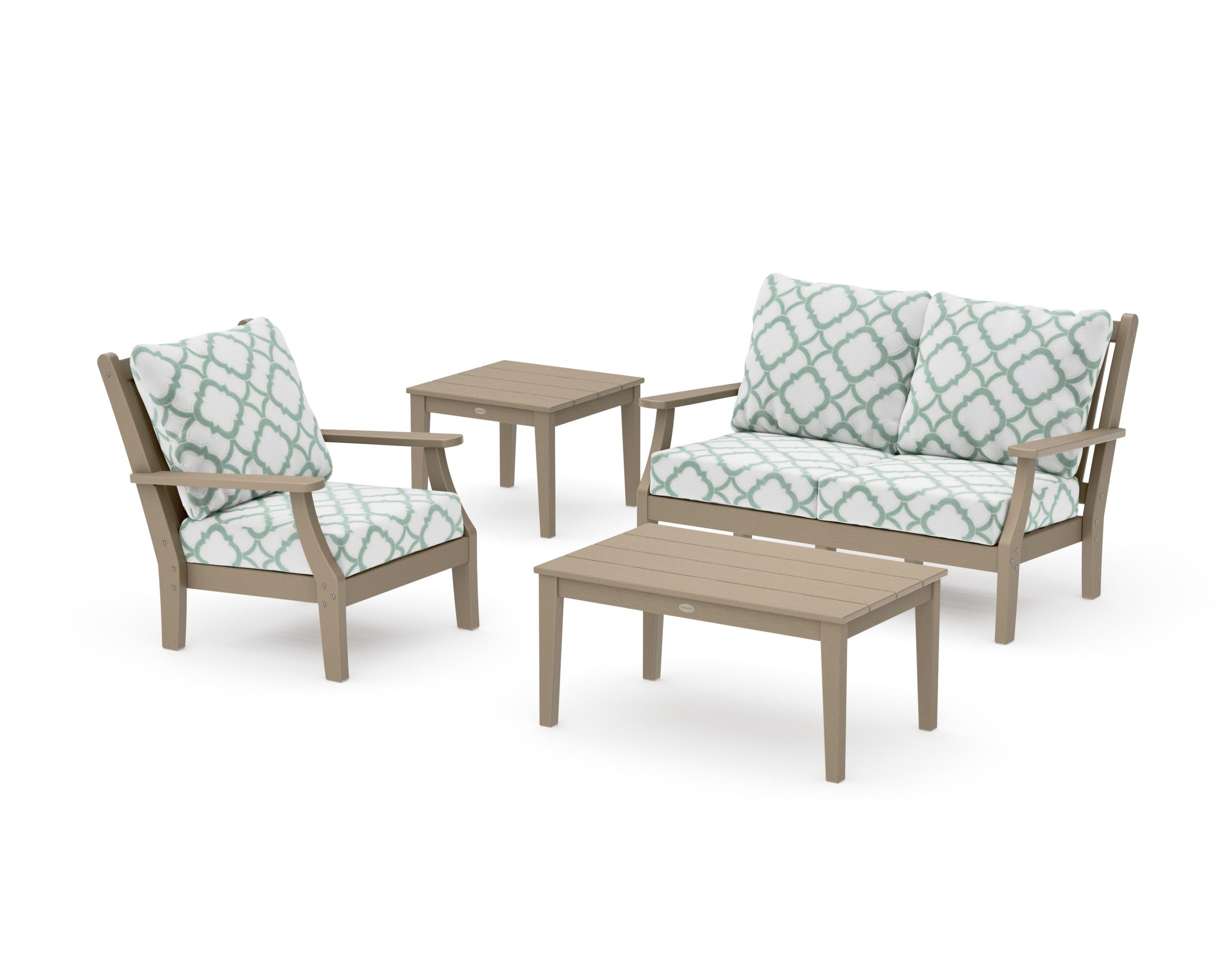 Wovendale 4-Piece Deep Seating Set in Vintage Sahara / Trellis Glacier Spa
