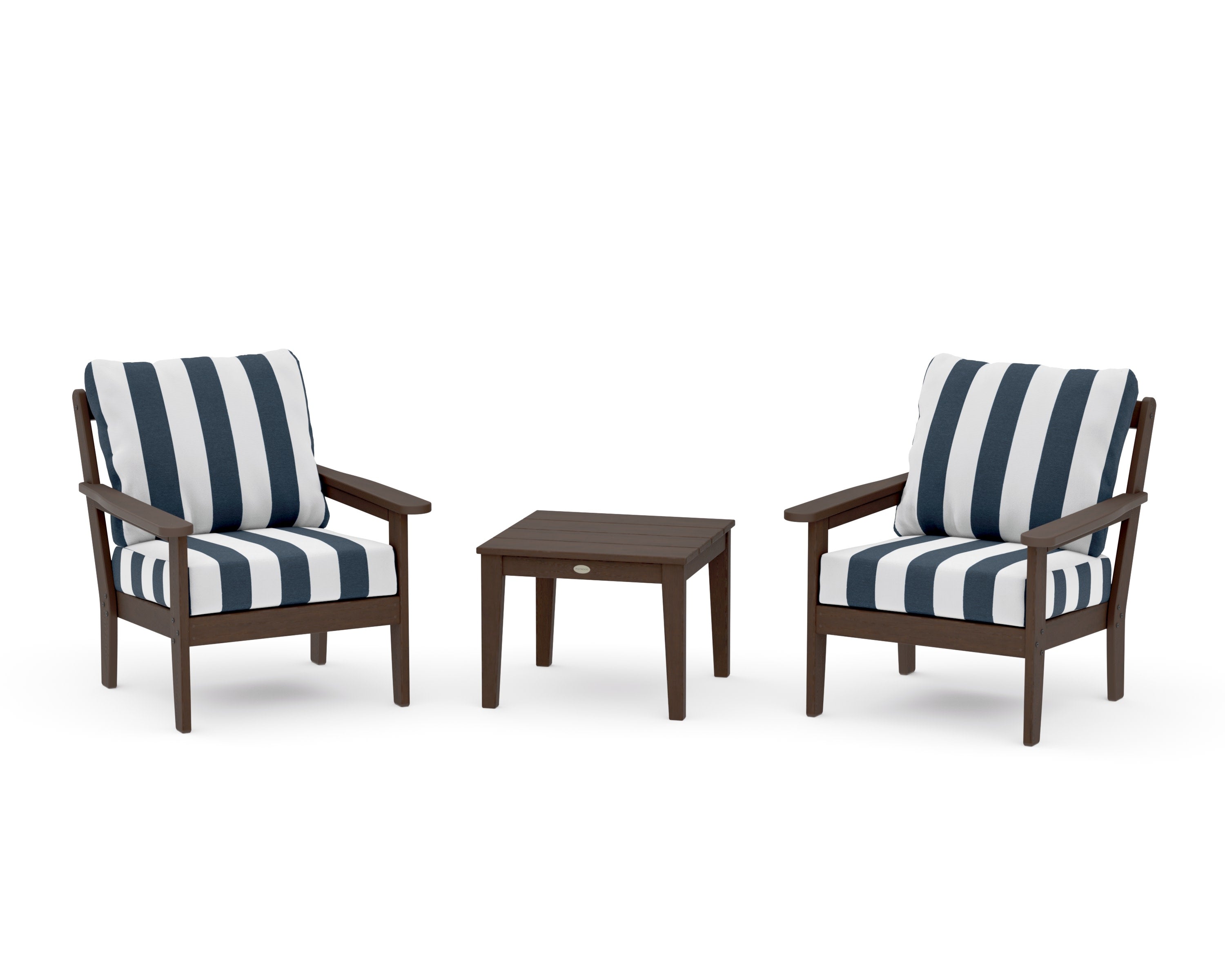 Cottage 3-Piece Deep Seating Set in Kona / Cabana Stripe Marine Indigo