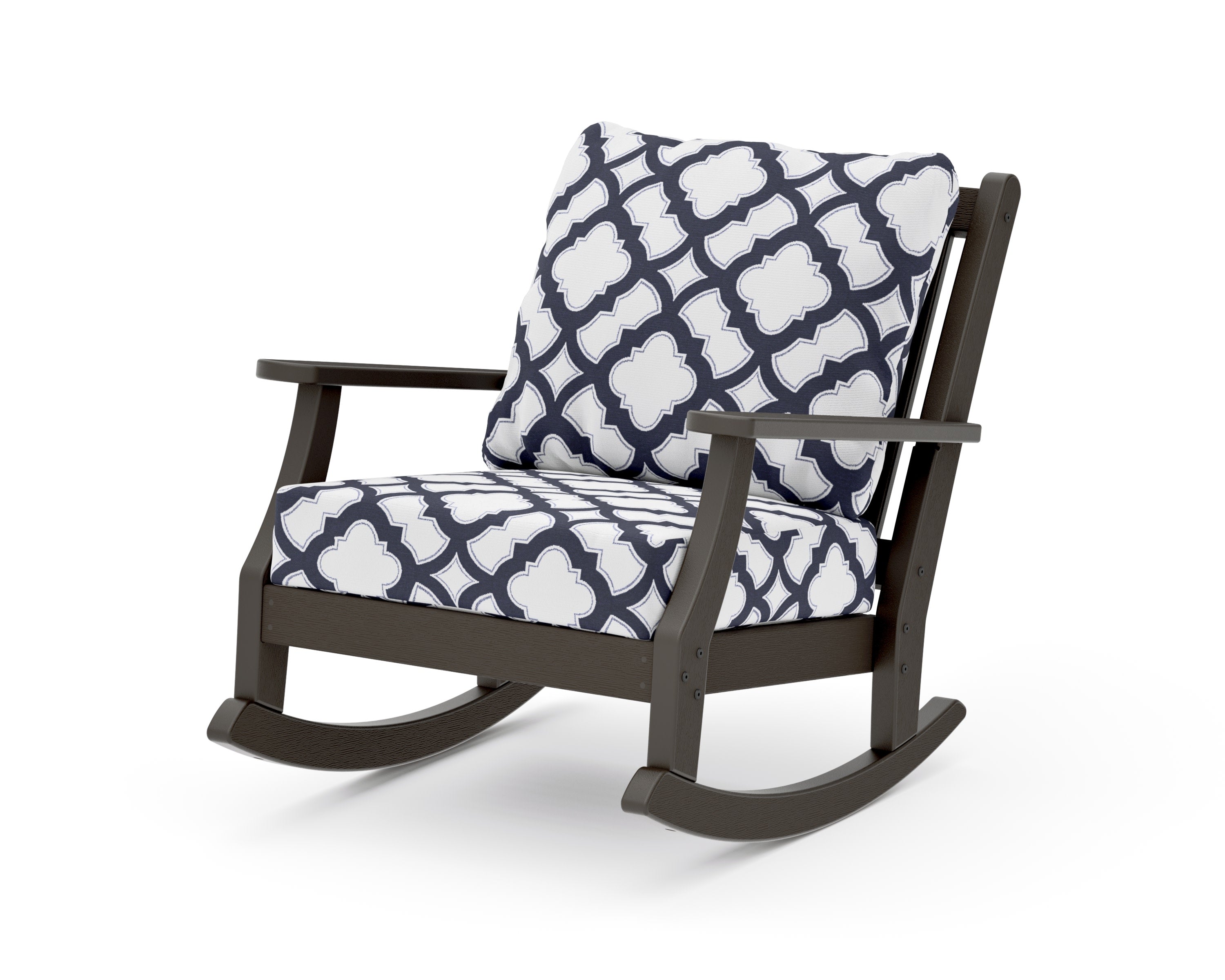 Wovendale Deep Seating Rocking Chair in Vintage Coffee / Trellis Navy