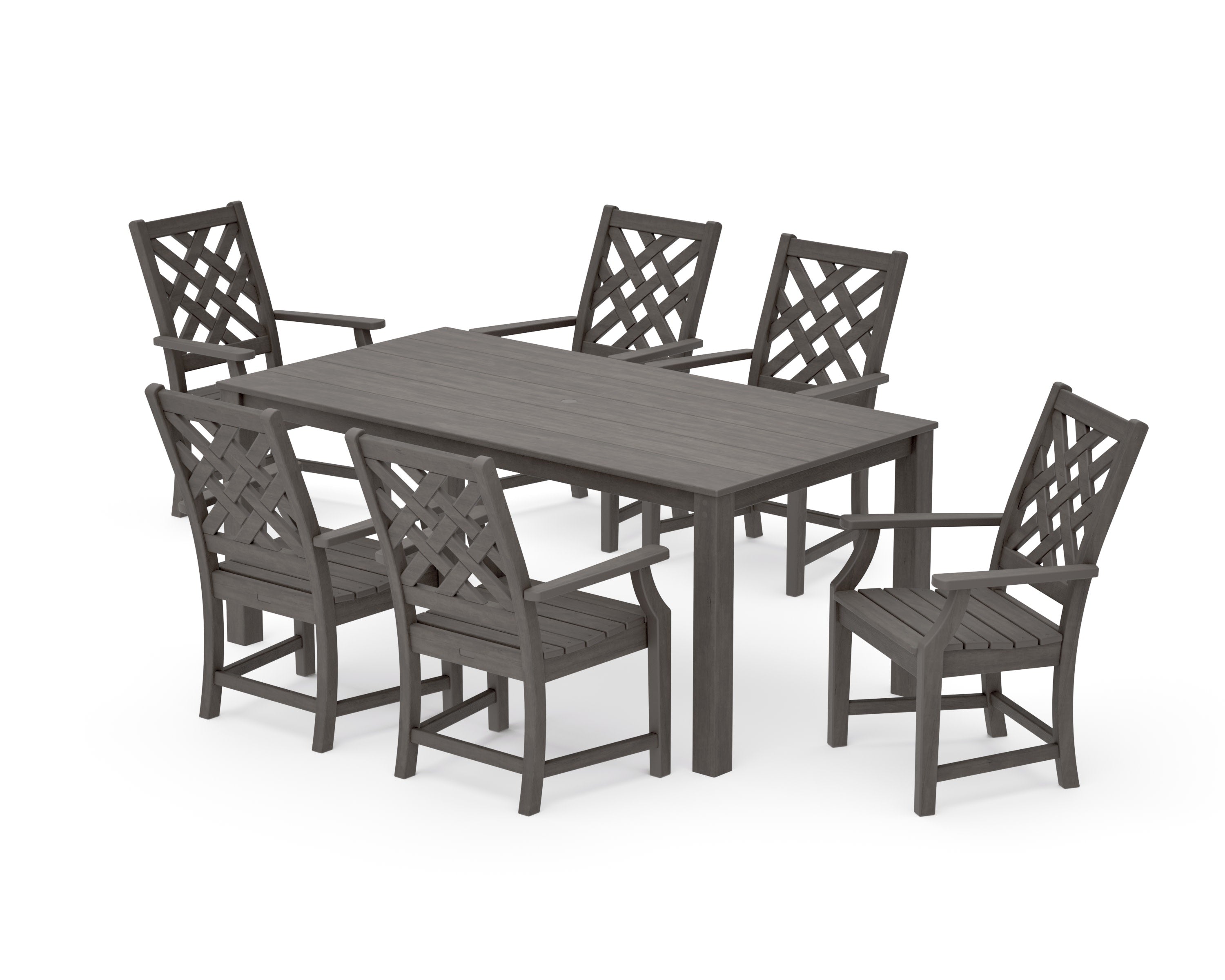 Wovendale Arm Chair 7-Piece Parsons Dining Set in Driftwood