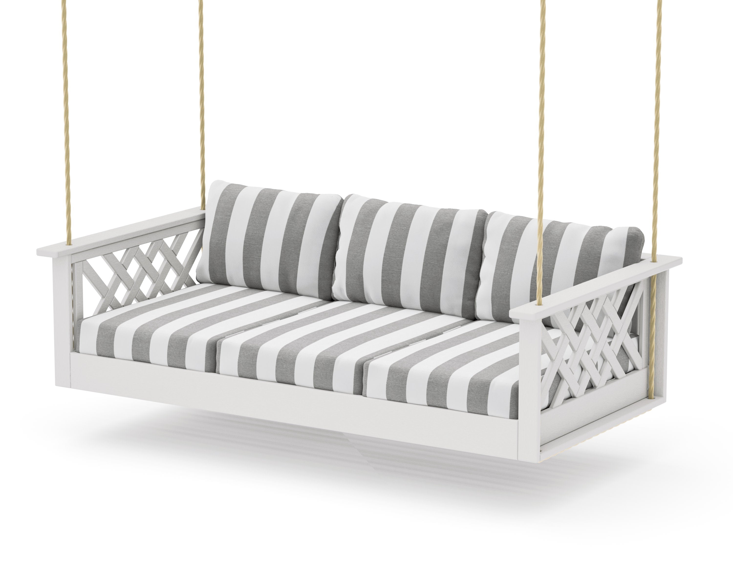 Wovendale Daybed Swing in Vintage White / Cabana Stripe Grey Mist