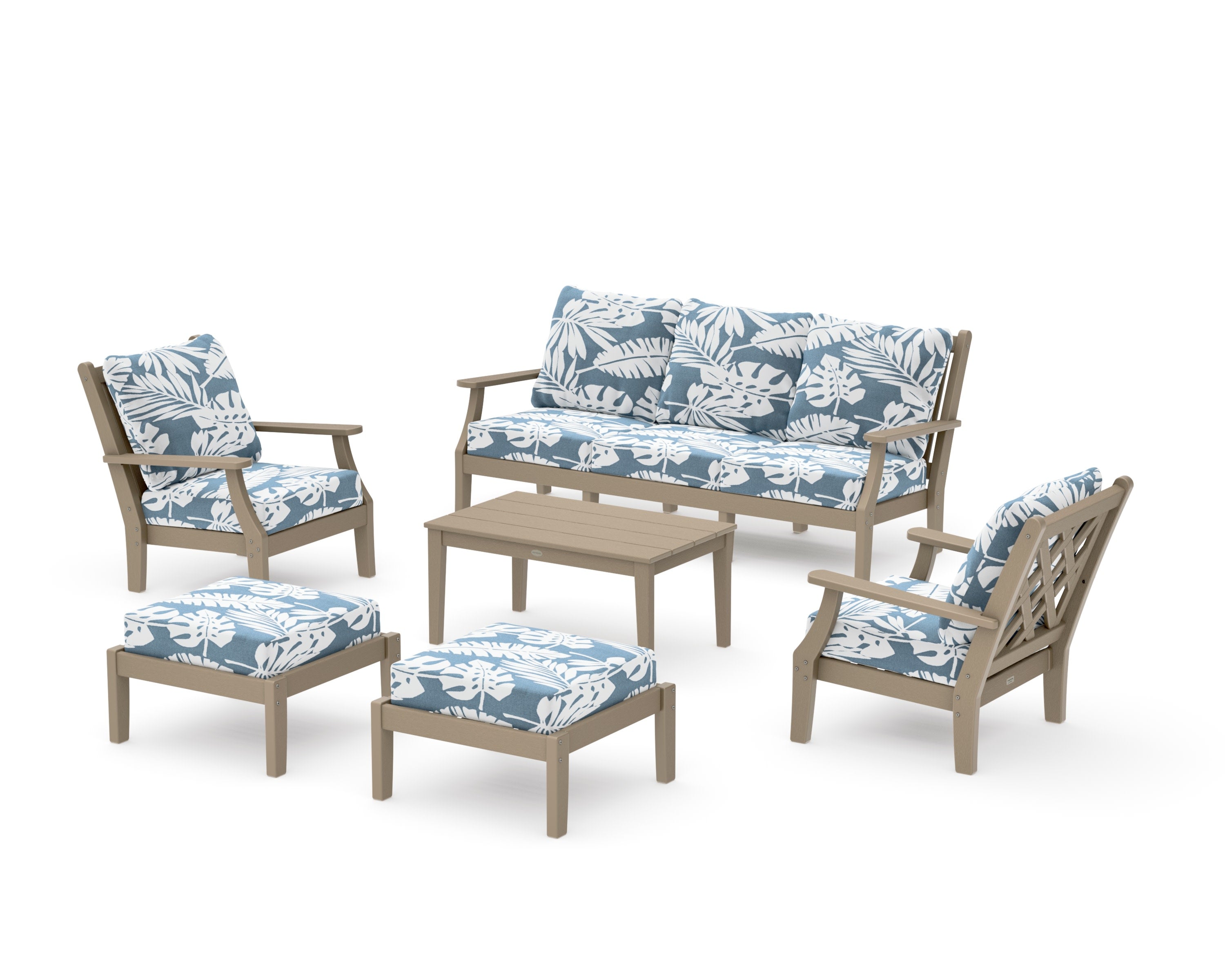 Wovendale 6-Piece Lounge Sofa Set in Vintage Sahara / Leaf Sky Blue