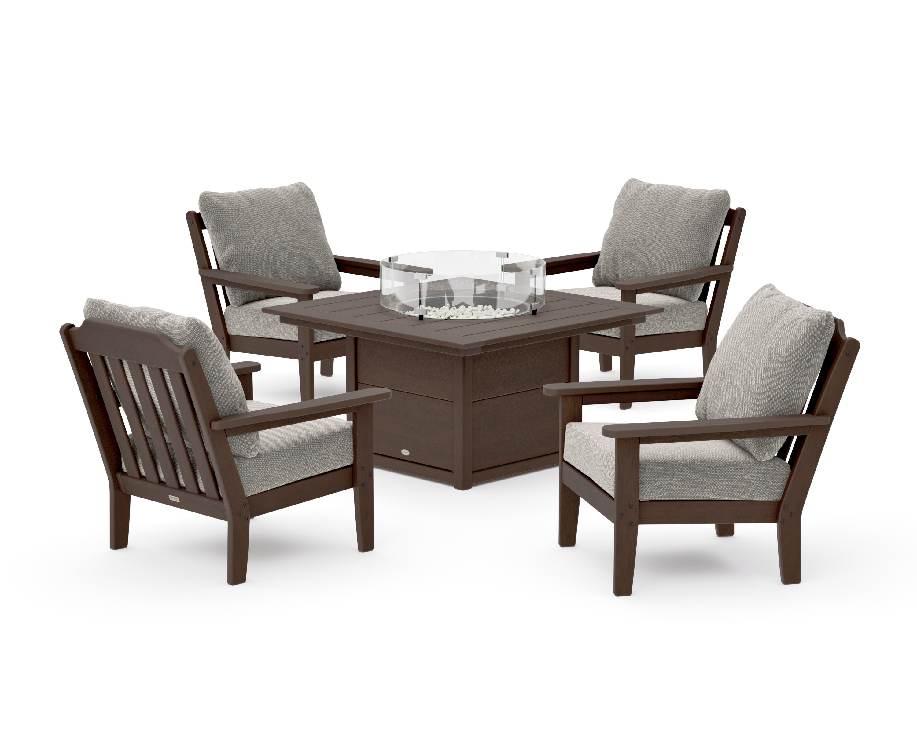 Cottage 5-Piece Deep Seating Set with Fire Pit Table in Kona / Weathered Tweed