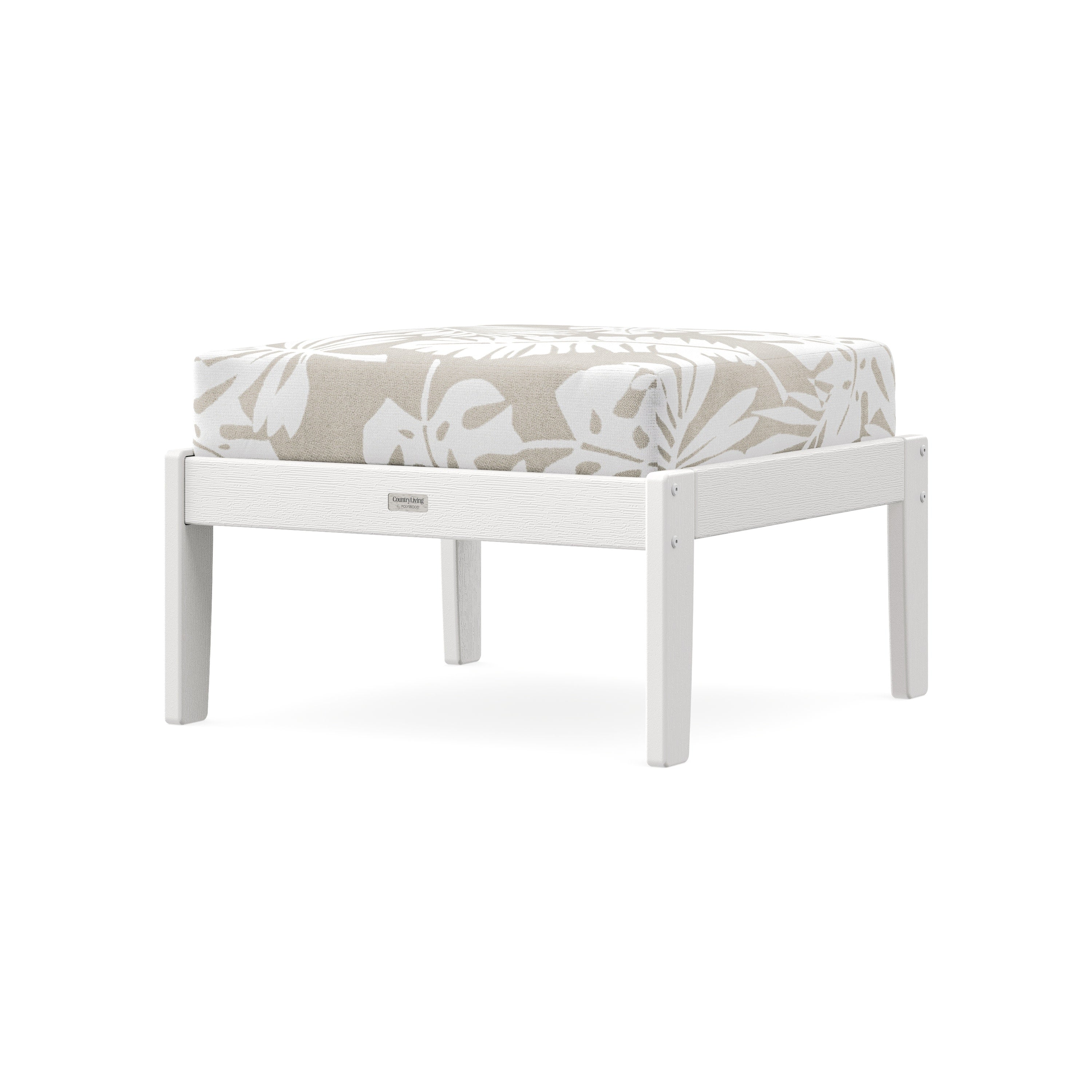 Cottage Deep Seating Ottoman in Vintage White / Leaf Dune Burlap