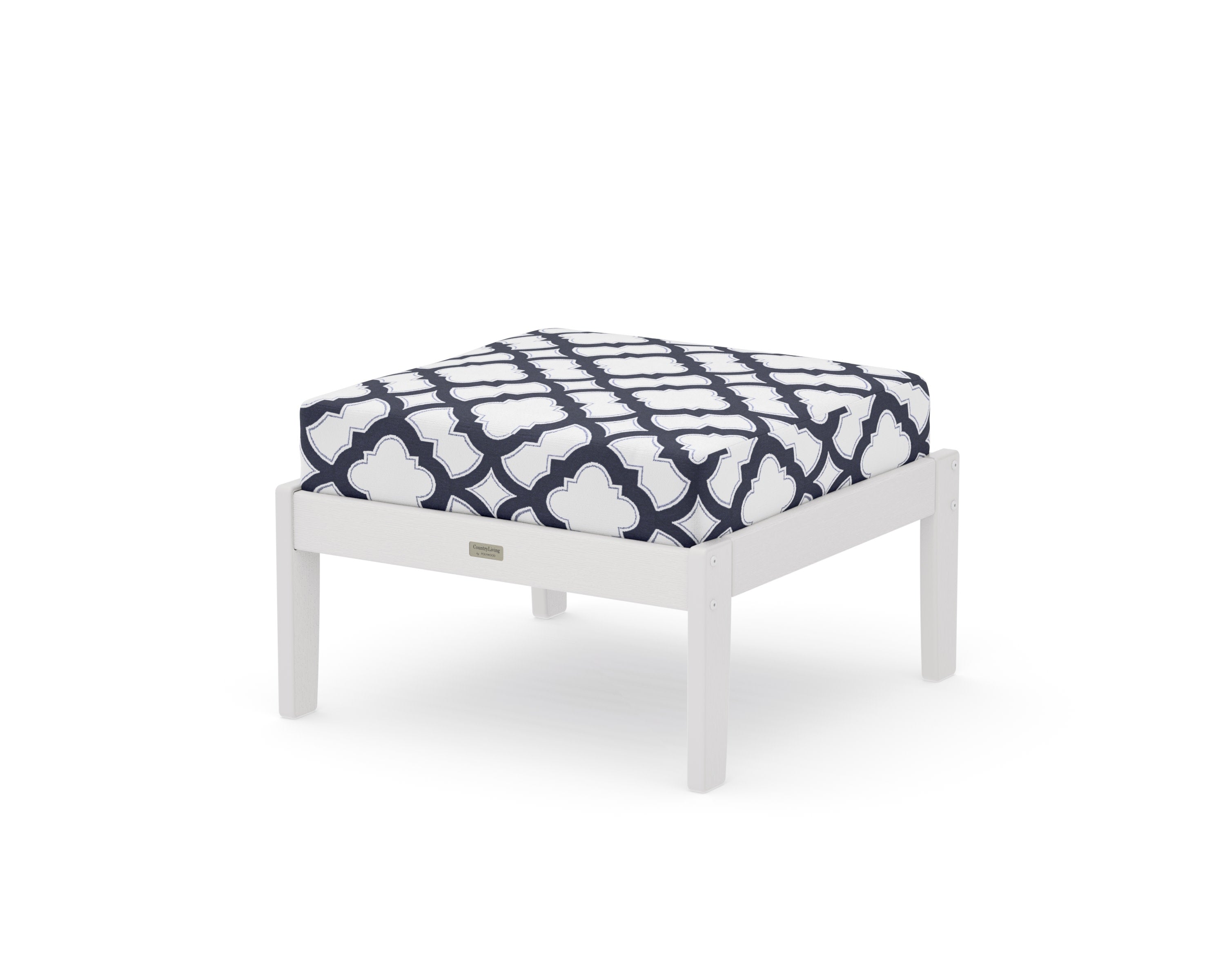 Cottage Deep Seating Ottoman in Vintage White / Trellis Navy