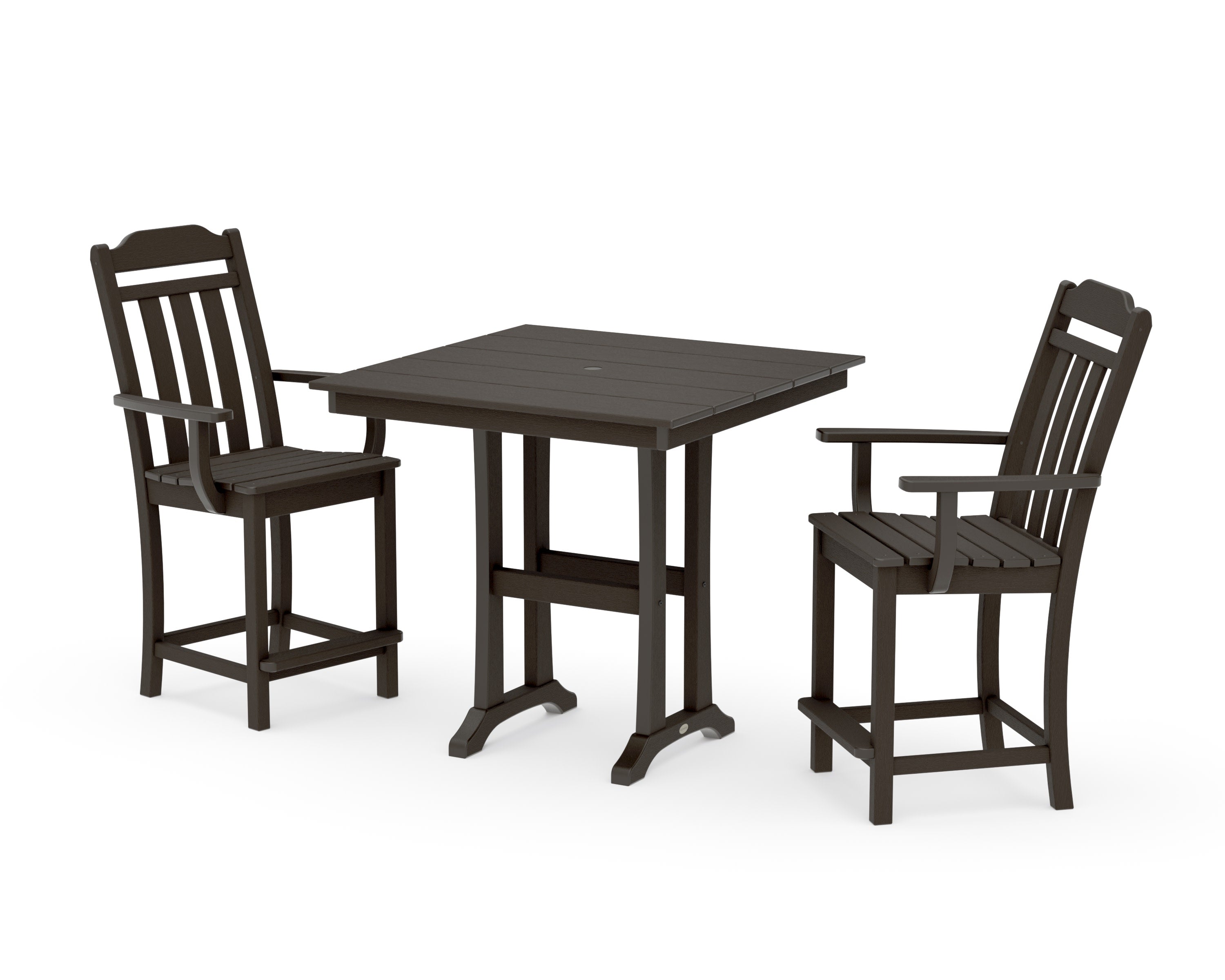 Cottage 3-Piece Farmhouse Counter Set with Trestle Legs in Vintage Coffee