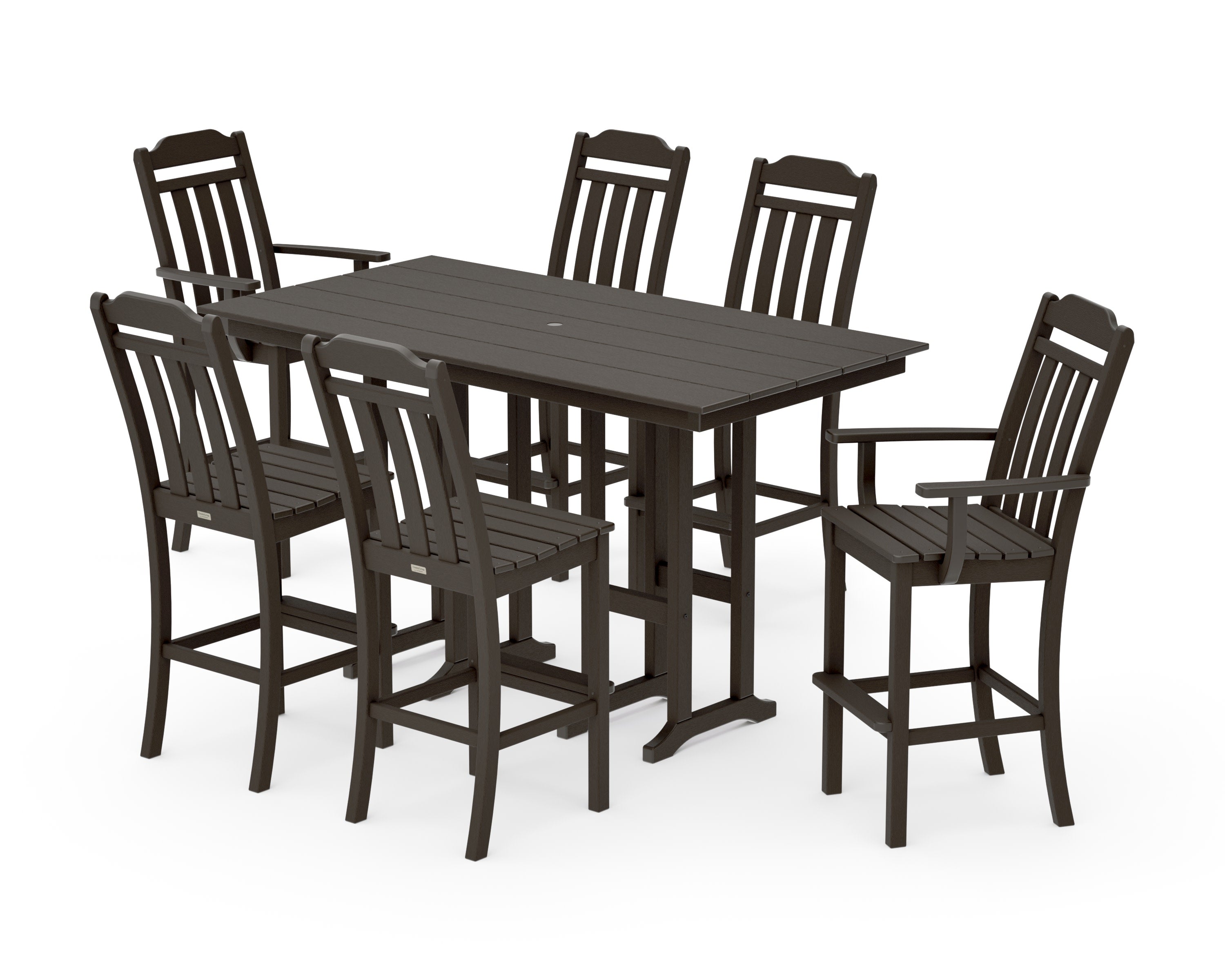 Cottage 7-Piece Farmhouse Bar Set in Vintage Coffee