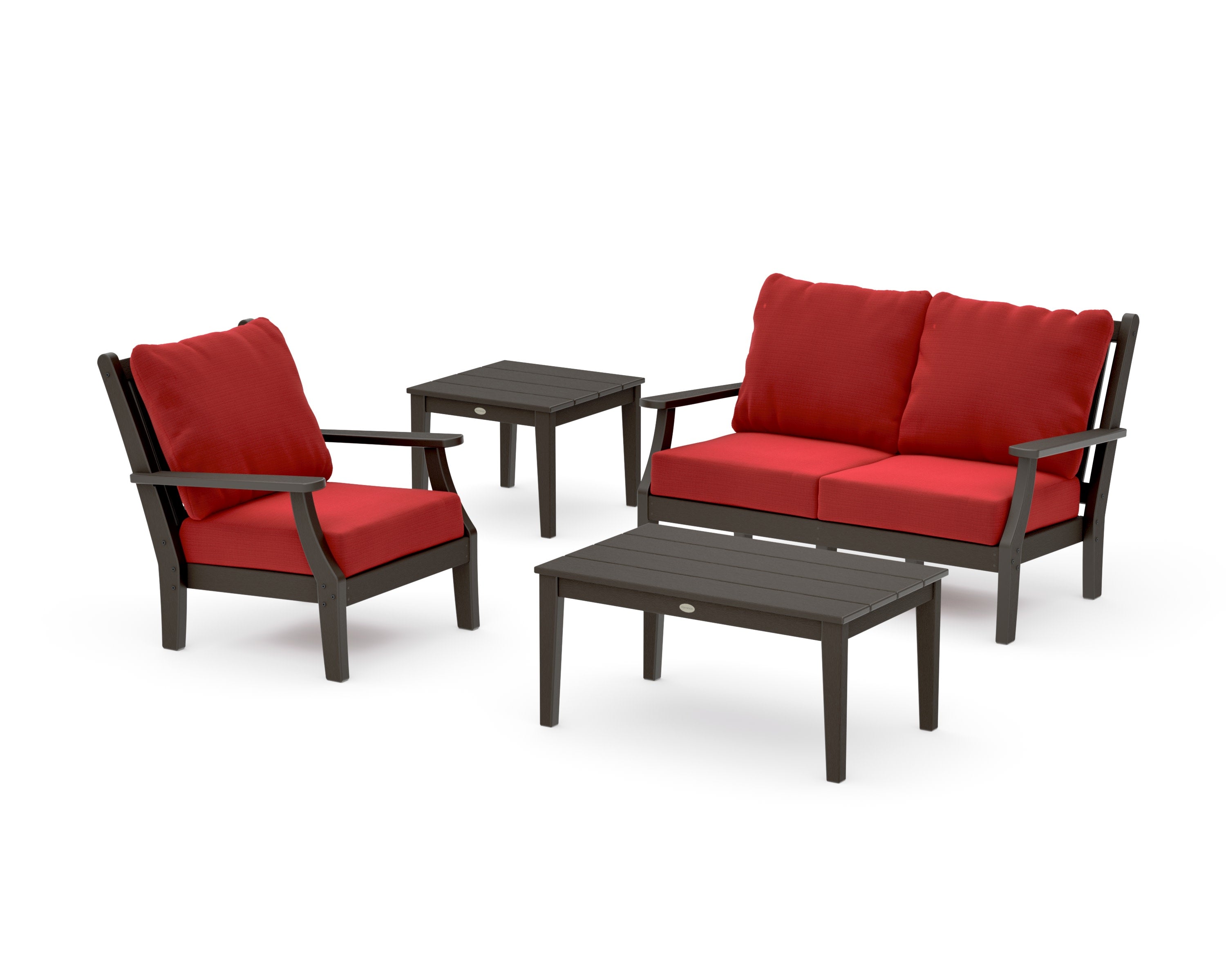 Wovendale 4-Piece Deep Seating Set in Vintage Coffee / Crimson Linen