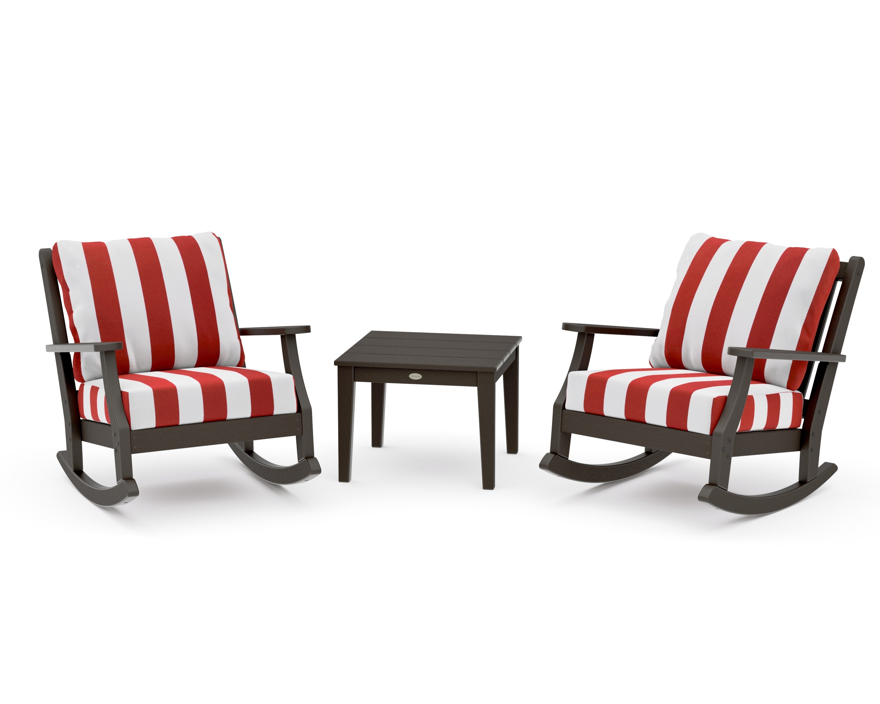 Wovendale 3-Piece Deep Seating Rocker Set in Vintage Coffee / Cabana Stripe Crimson