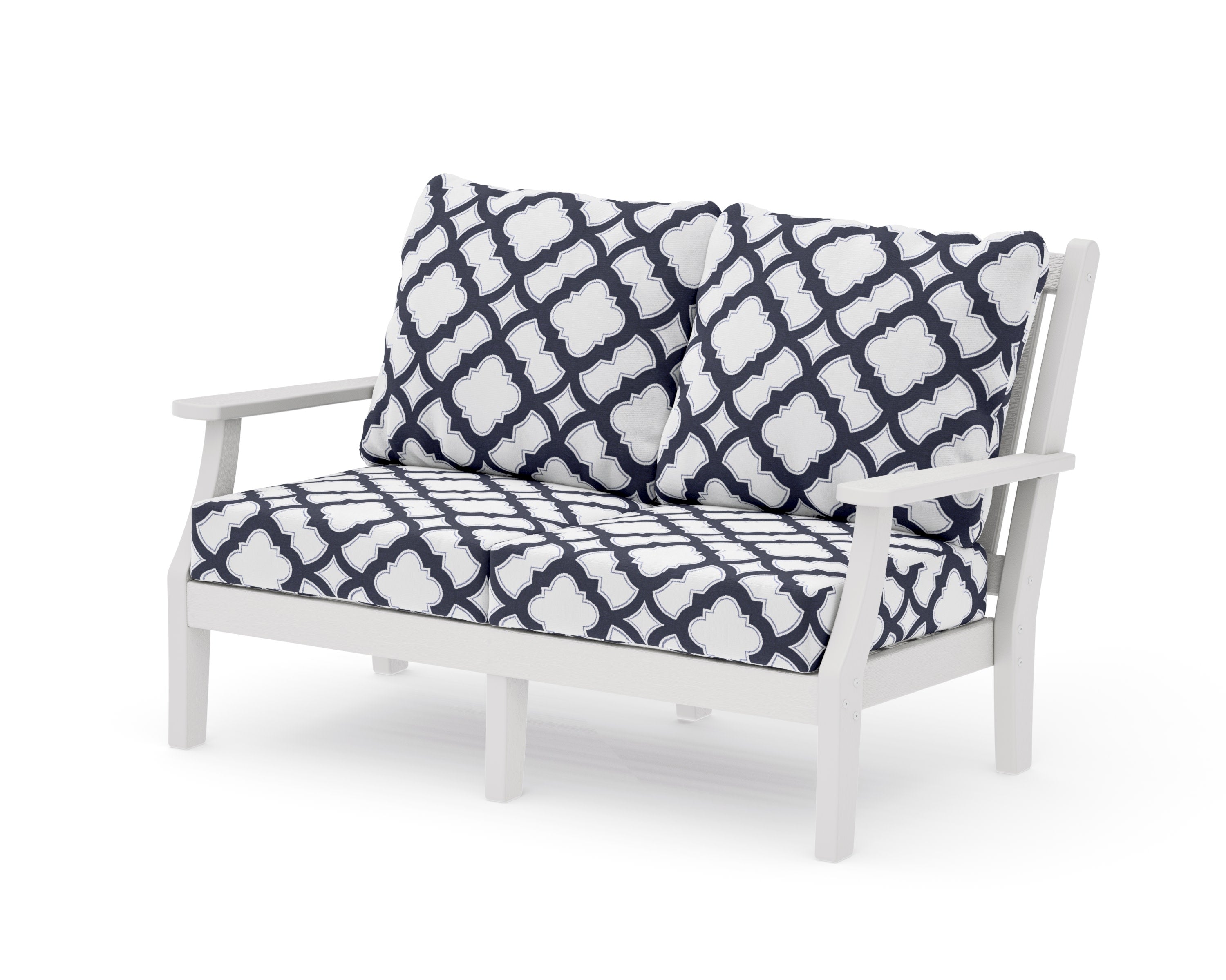 Wovendale Deep Seating Loveseat in Vintage White / Trellis Navy