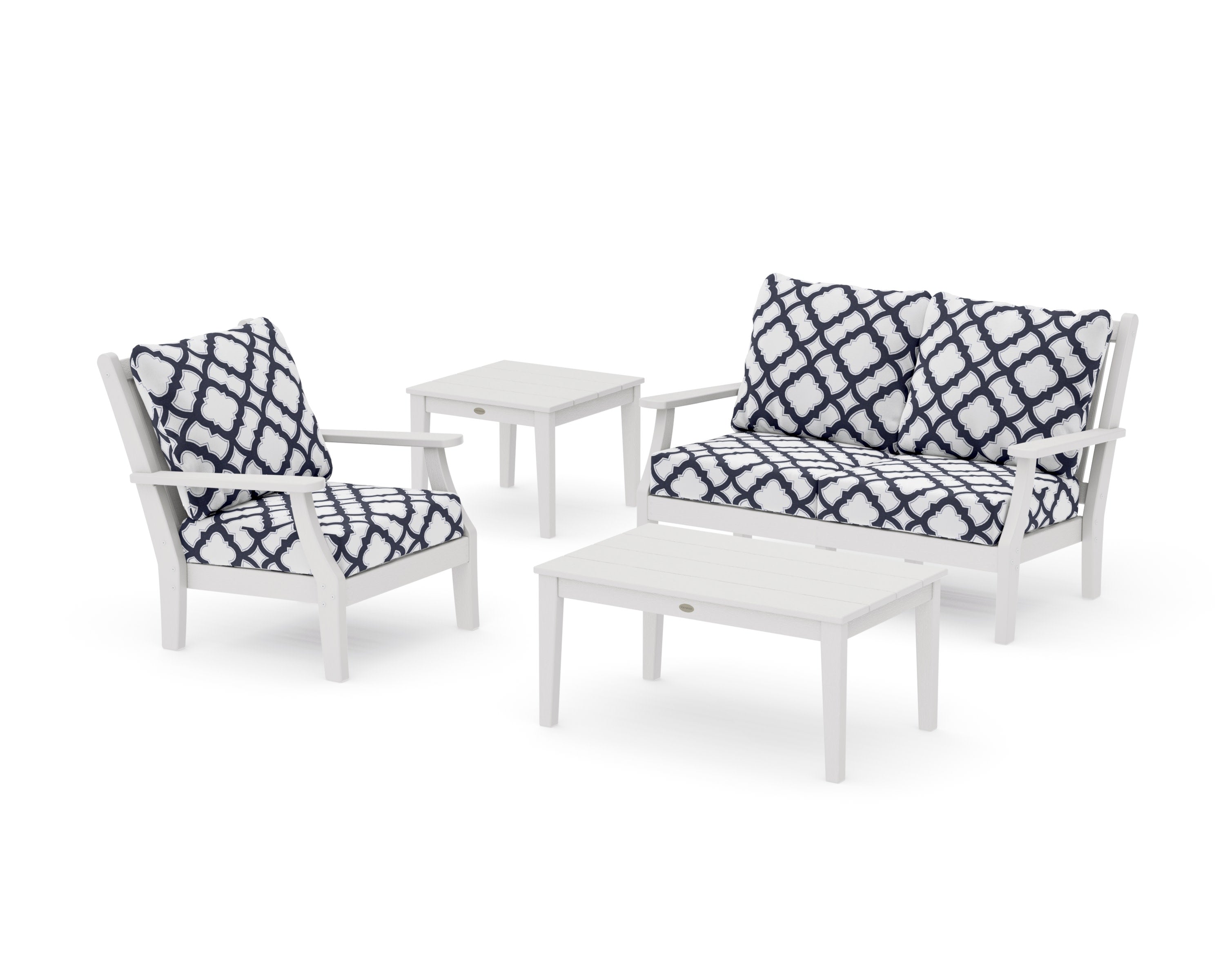 Wovendale 4-Piece Deep Seating Set in Vintage White / Trellis Navy