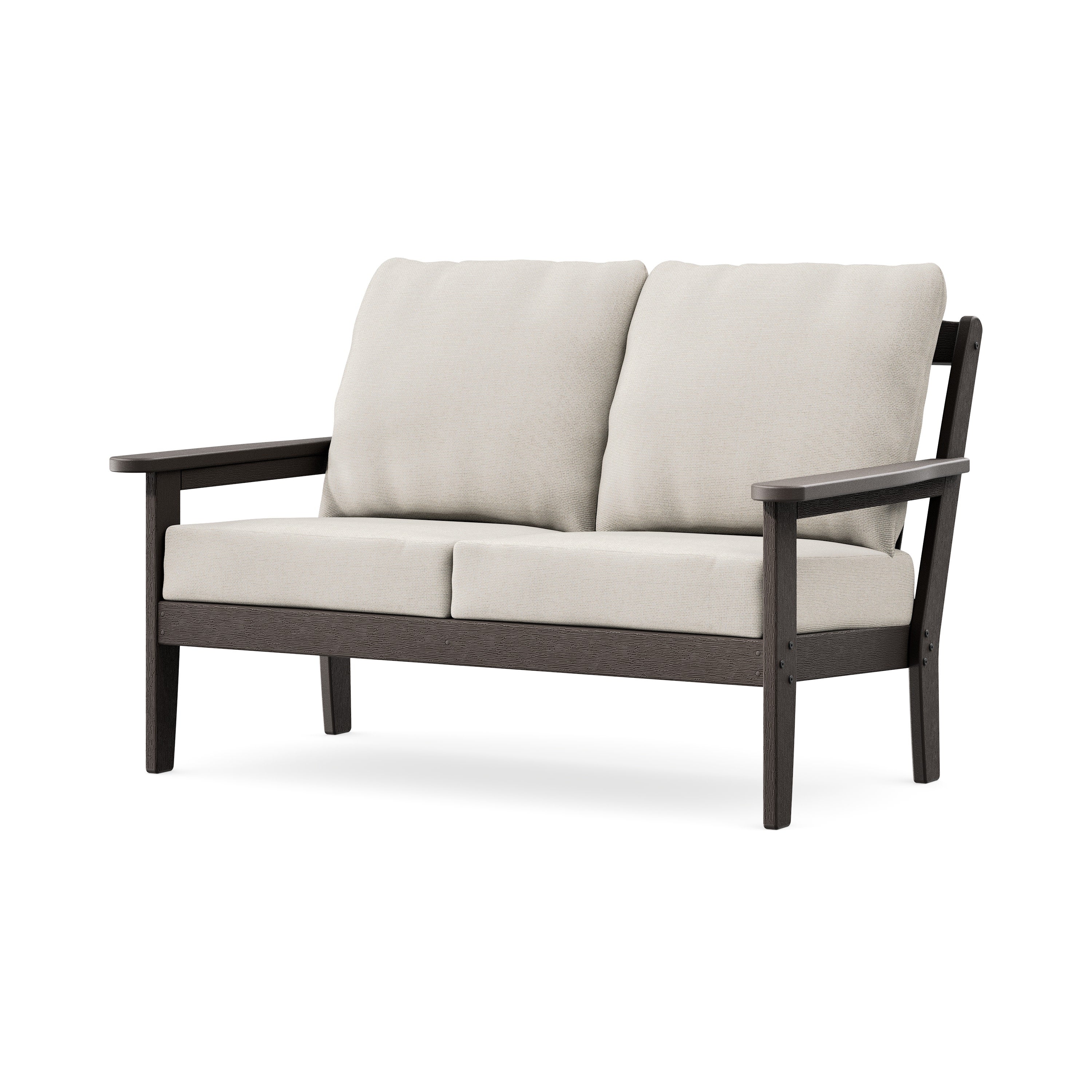 Cottage Deep Seating Loveseat in Vintage Coffee / Dune Burlap