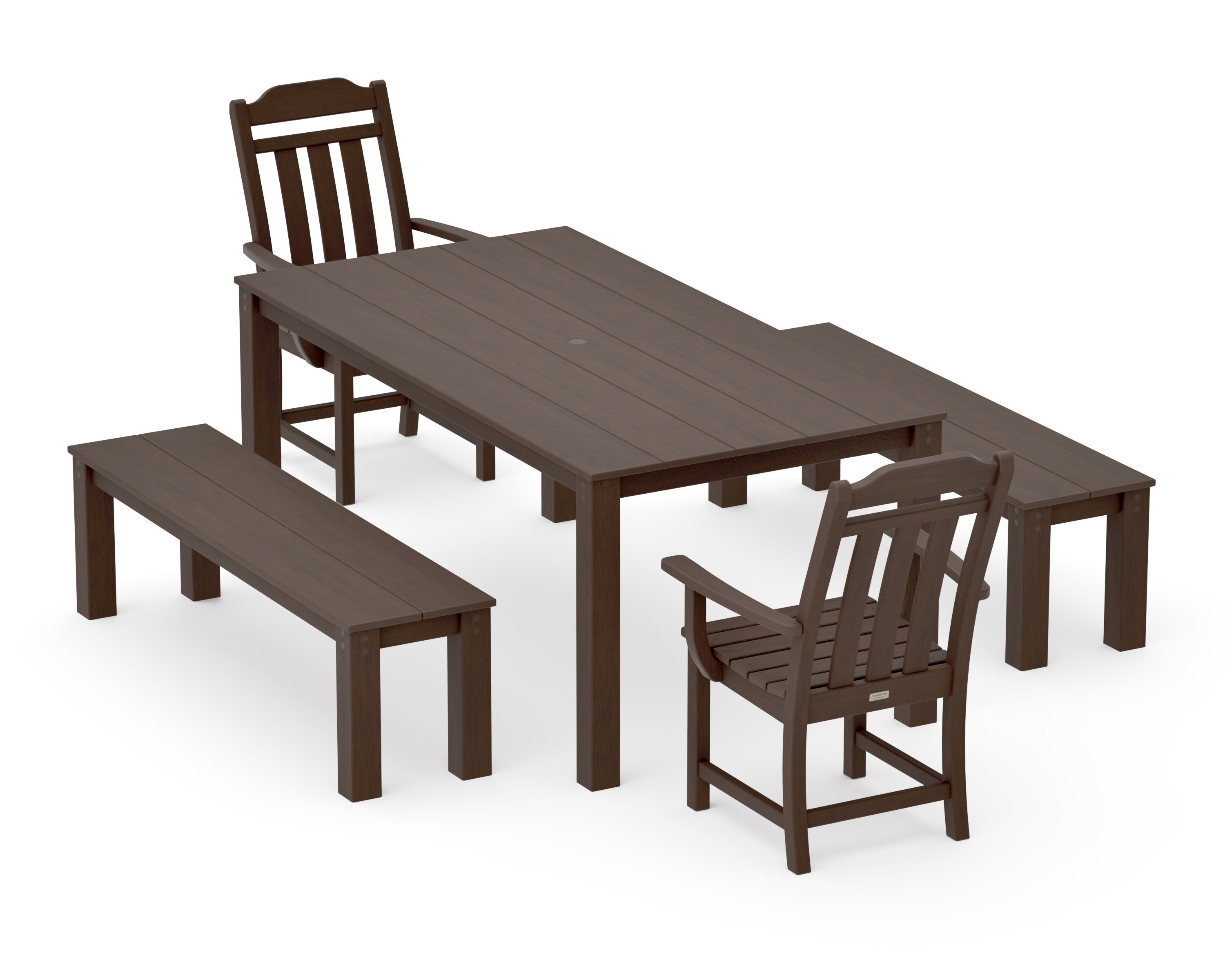 Cottage 5-Piece Parsons Dining Set with Benches in Kona
