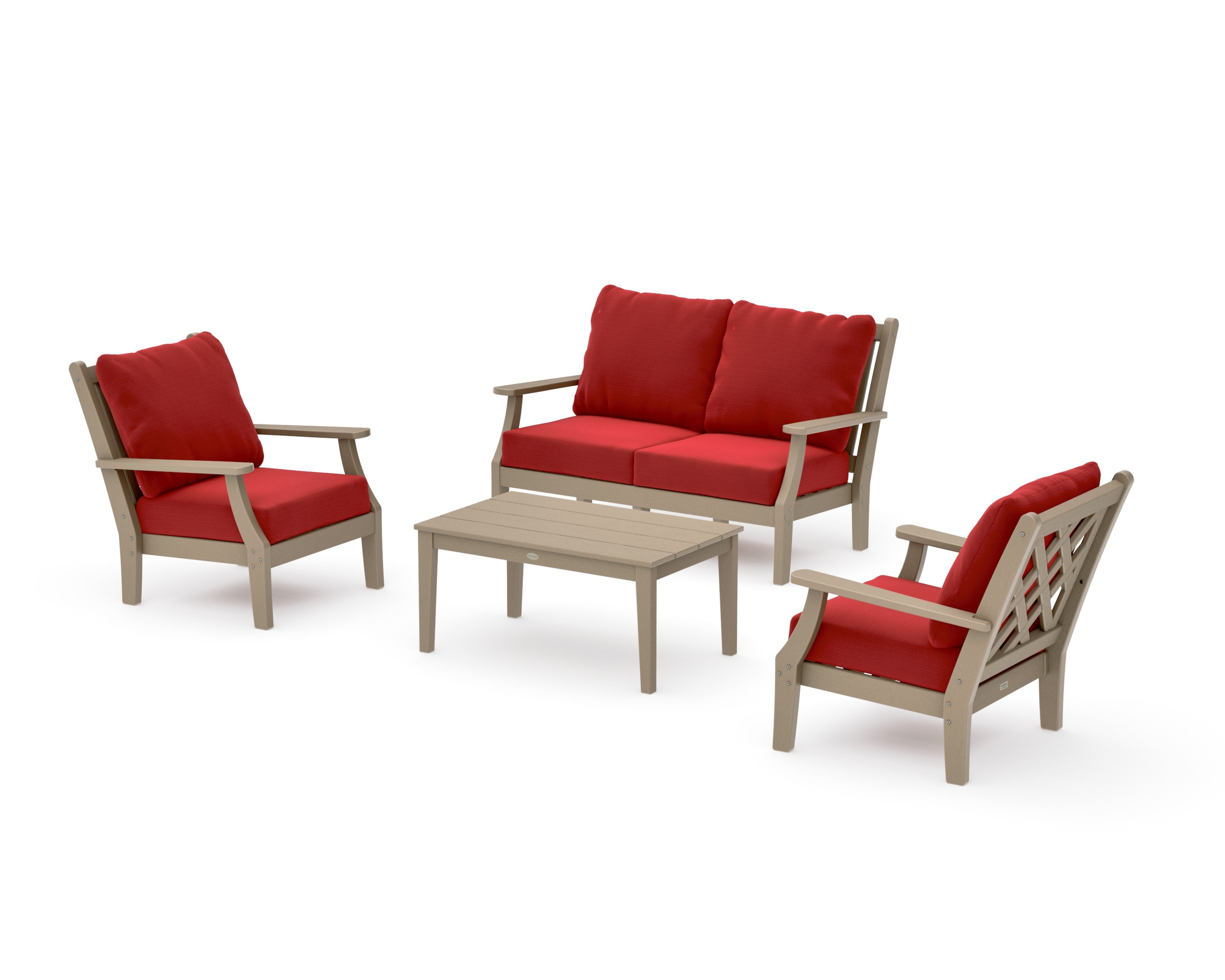 Wovendale 4-Piece Deep Seating Set with Loveseat in Vintage Sahara / Crimson Linen
