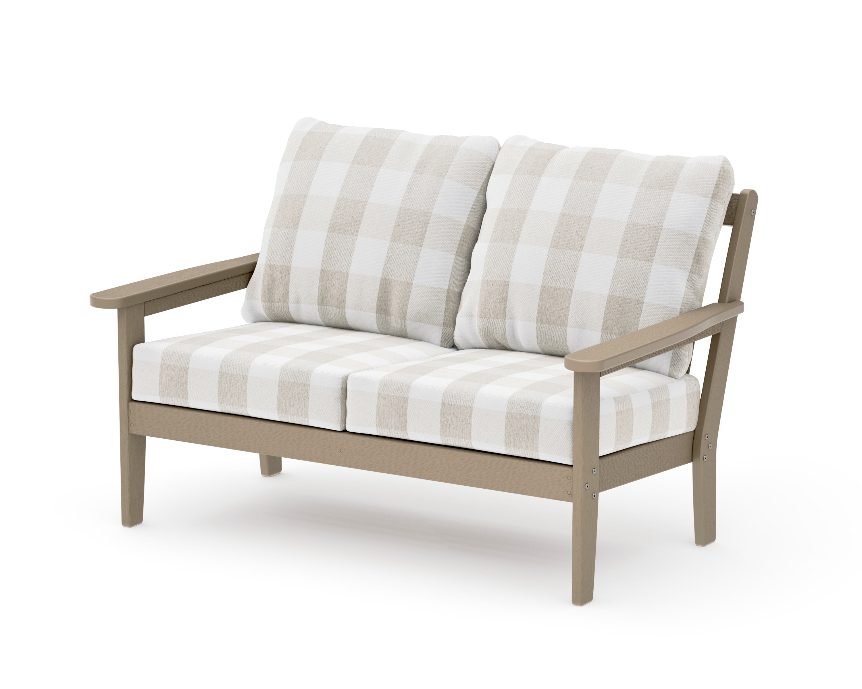 Cottage Deep Seating Loveseat in Vintage Sahara / Buffalo Plaid Dune Burlap