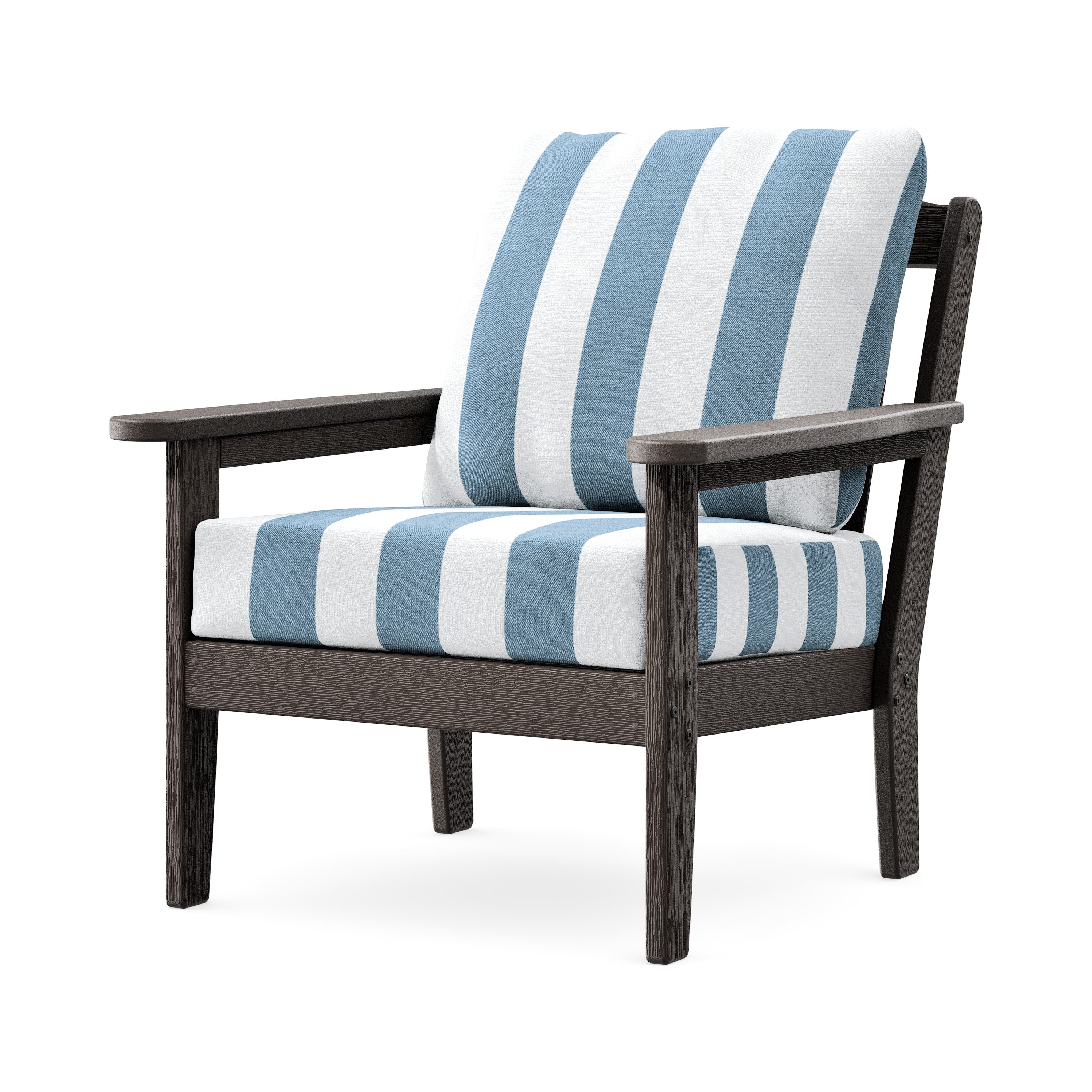 Cottage Deep Seating Chair in Vintage Coffee / Cabana Stripe Sky Blue