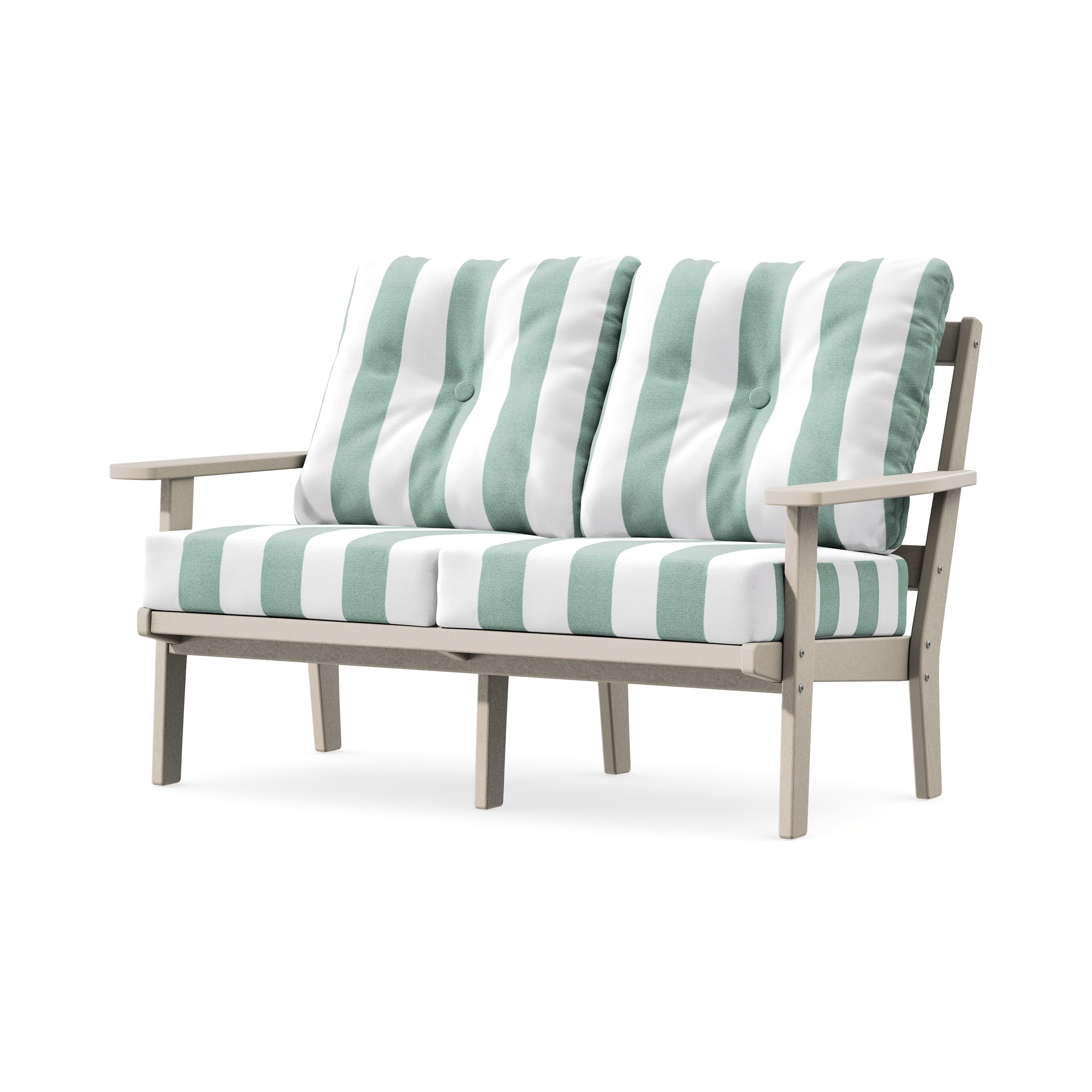 Prairie Deep SeatingLoveseat in Sand / Cabana Stripe Glacier Spa