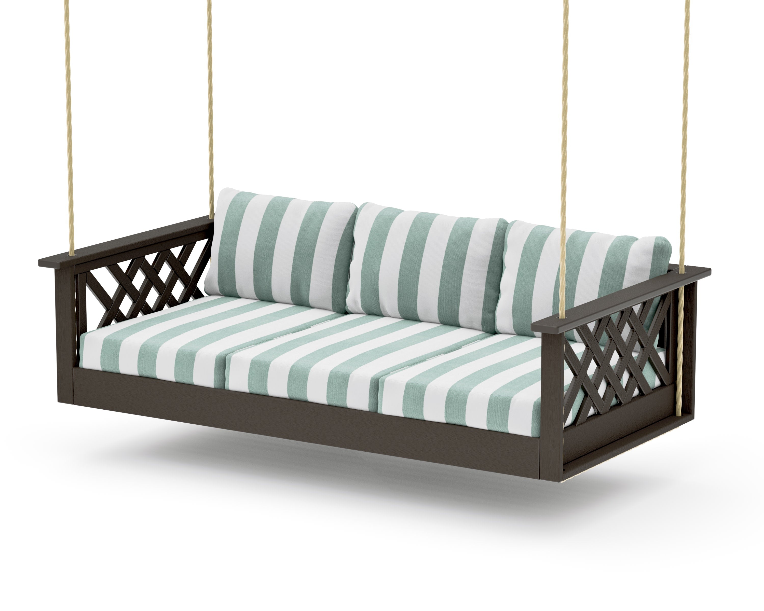 Wovendale Daybed Swing in Vintage Coffee / Cabana Stripe Glacier Spa