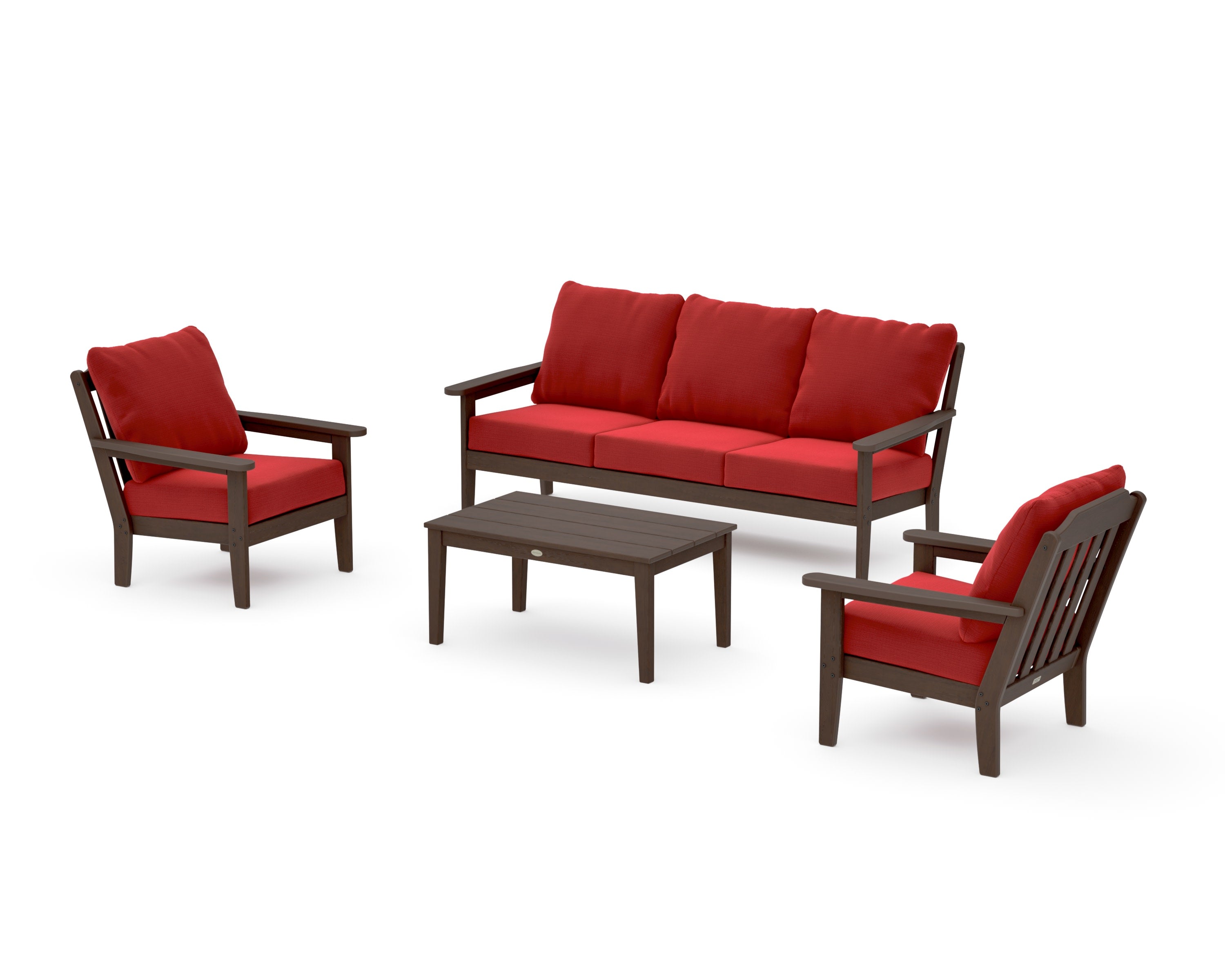 Cottage 4-Piece Deep Seating Set with Sofa in Kona / Crimson Linen