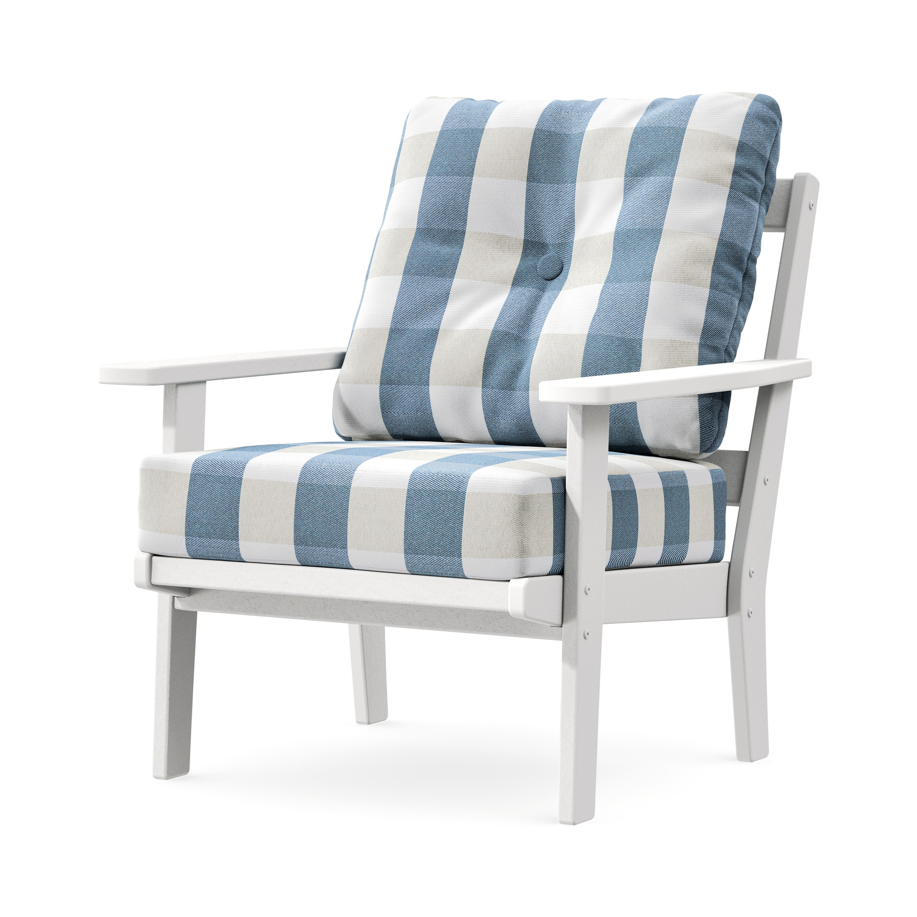 Prairie Deep Seating Chair in White / Buffalo Plaid Sky Blue