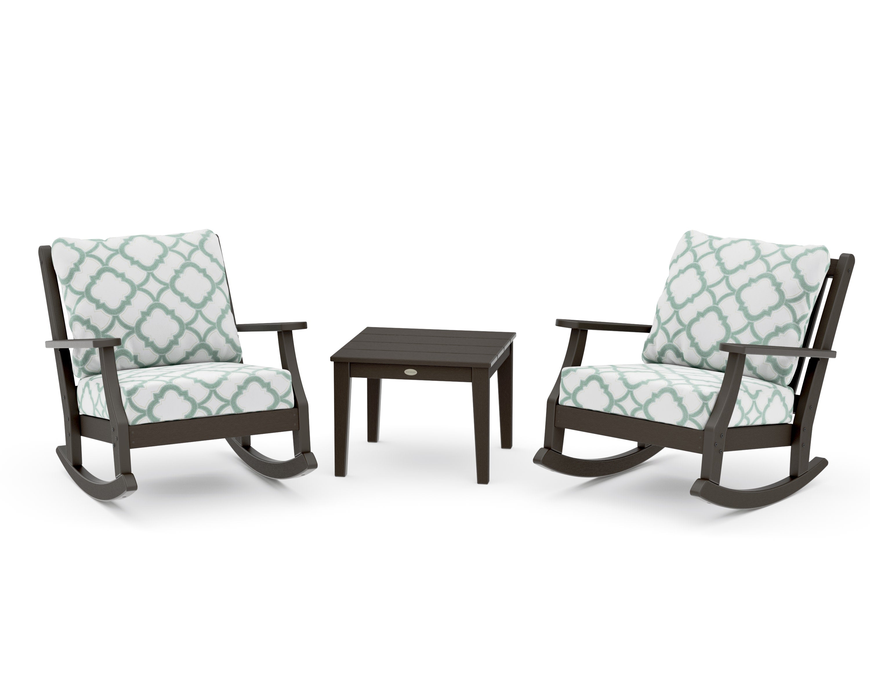 Wovendale 3-Piece Deep Seating Rocker Set in Vintage Coffee / Trellis Glacier Spa