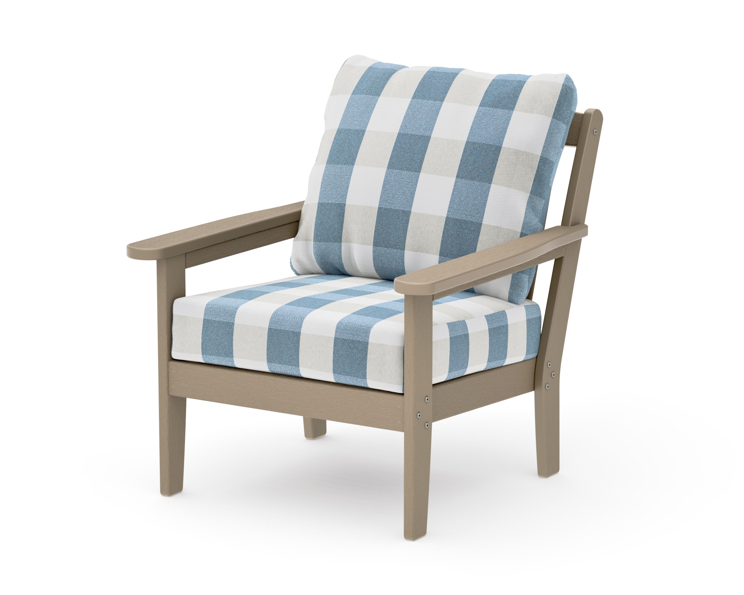 Cottage Deep Seating Chair in Vintage Sahara / Buffalo Plaid Sky Blue