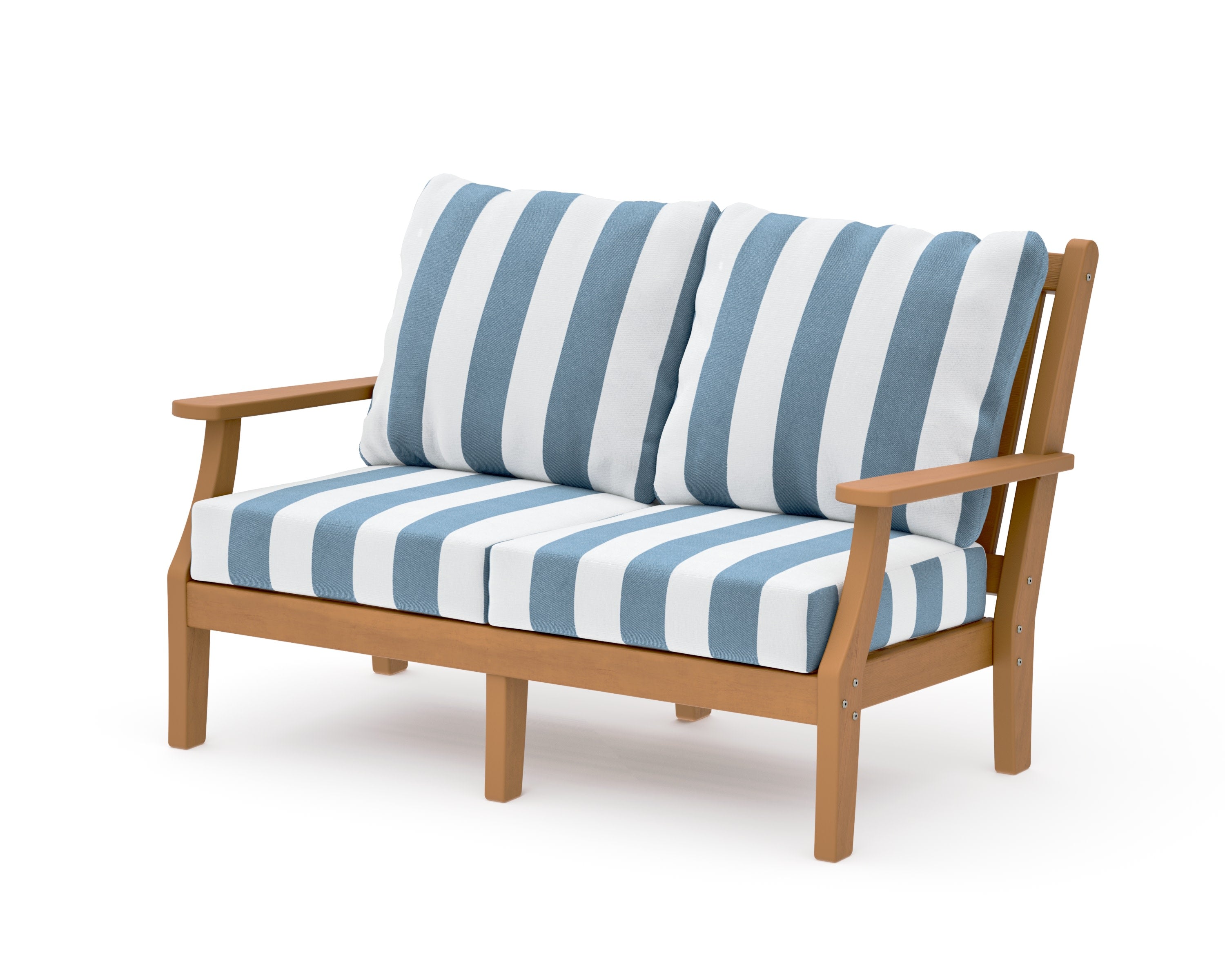 Wovendale Deep Seating Loveseat in Natural / Cabana Stripe Sky Blue
