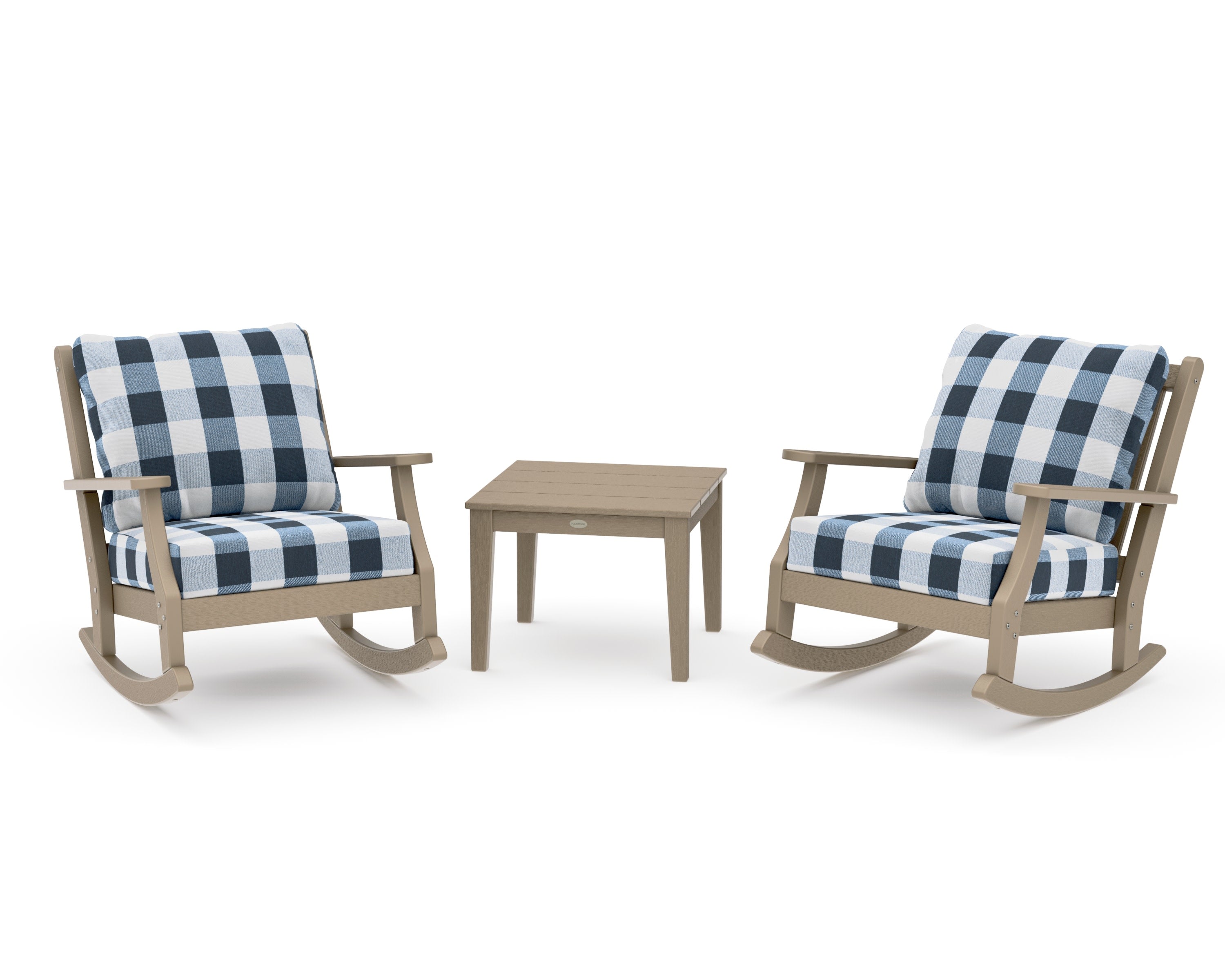 Wovendale 3-Piece Deep Seating Rocker Set in Vintage Sahara / Buffalo Plaid Marine Indigo