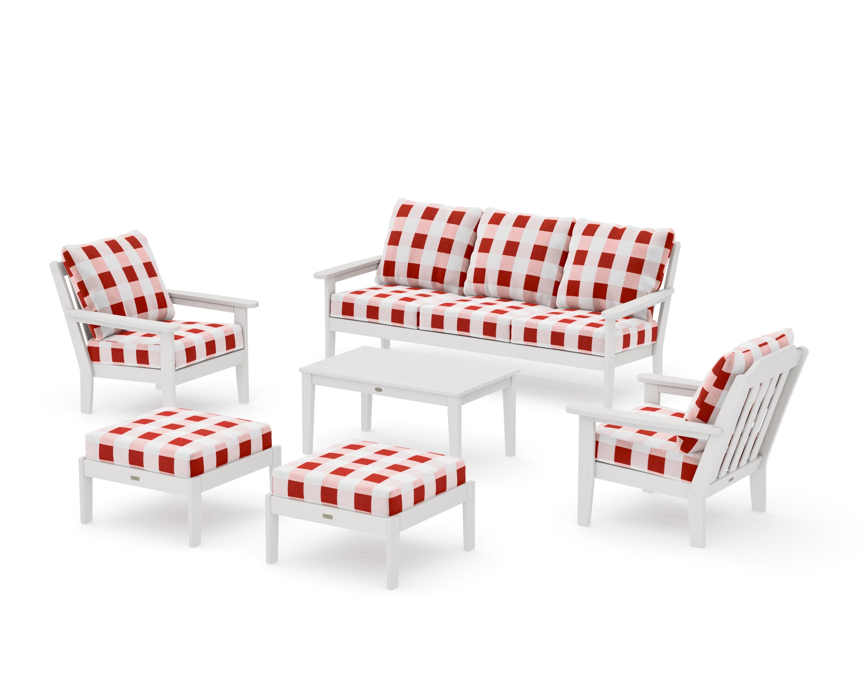 Cottage 6-Piece Lounge Sofa Set in Vintage White / Buffalo Plaid Crimson