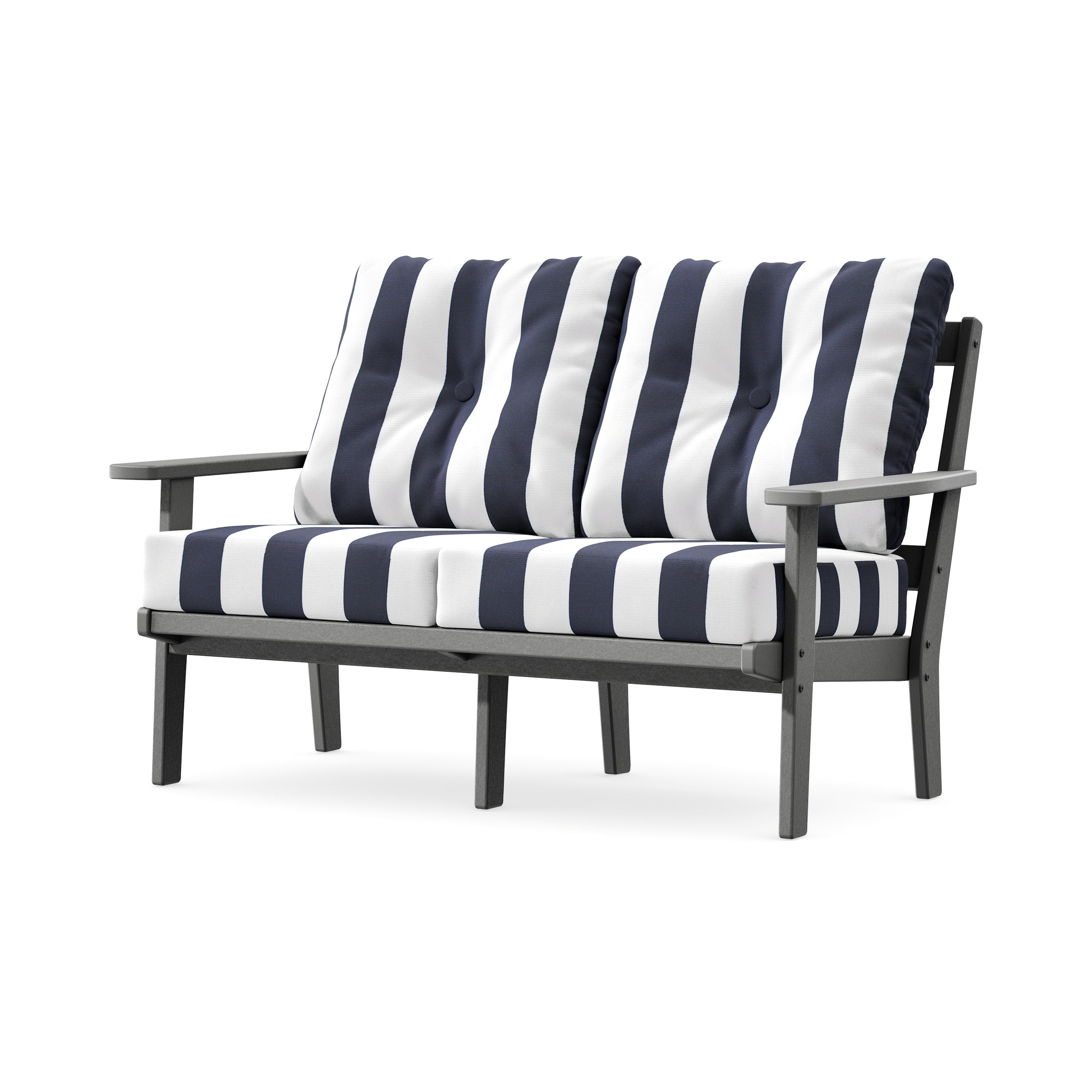 Prairie Deep SeatingLoveseat in Slate Grey / Cabana Stripe Navy